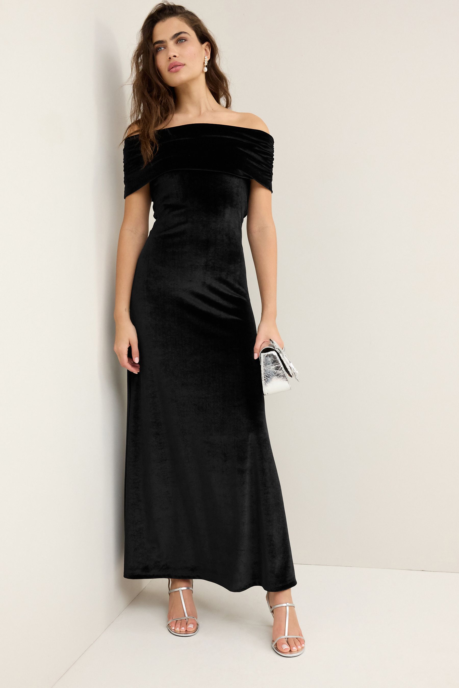 Black velvet bardot dress shop