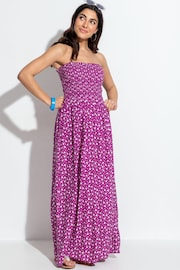 Pour Moi Purple Spot Strapless Shirred Bodice Maxi Beach Dress - Image 1 of 4