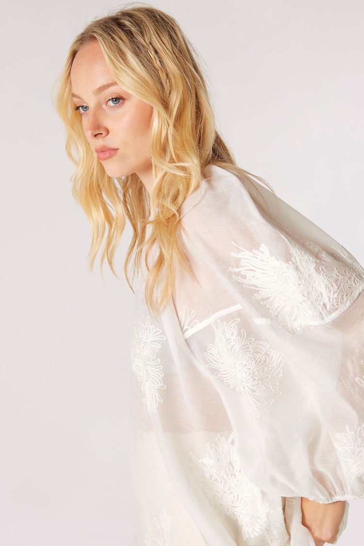 Apricot Embroidered Floral Organza Top - Image 2 of 5