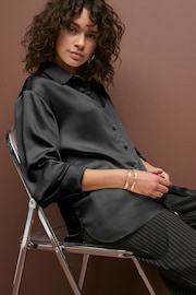 Black Satin Long Sleeve Shirt - Image 1 of 4