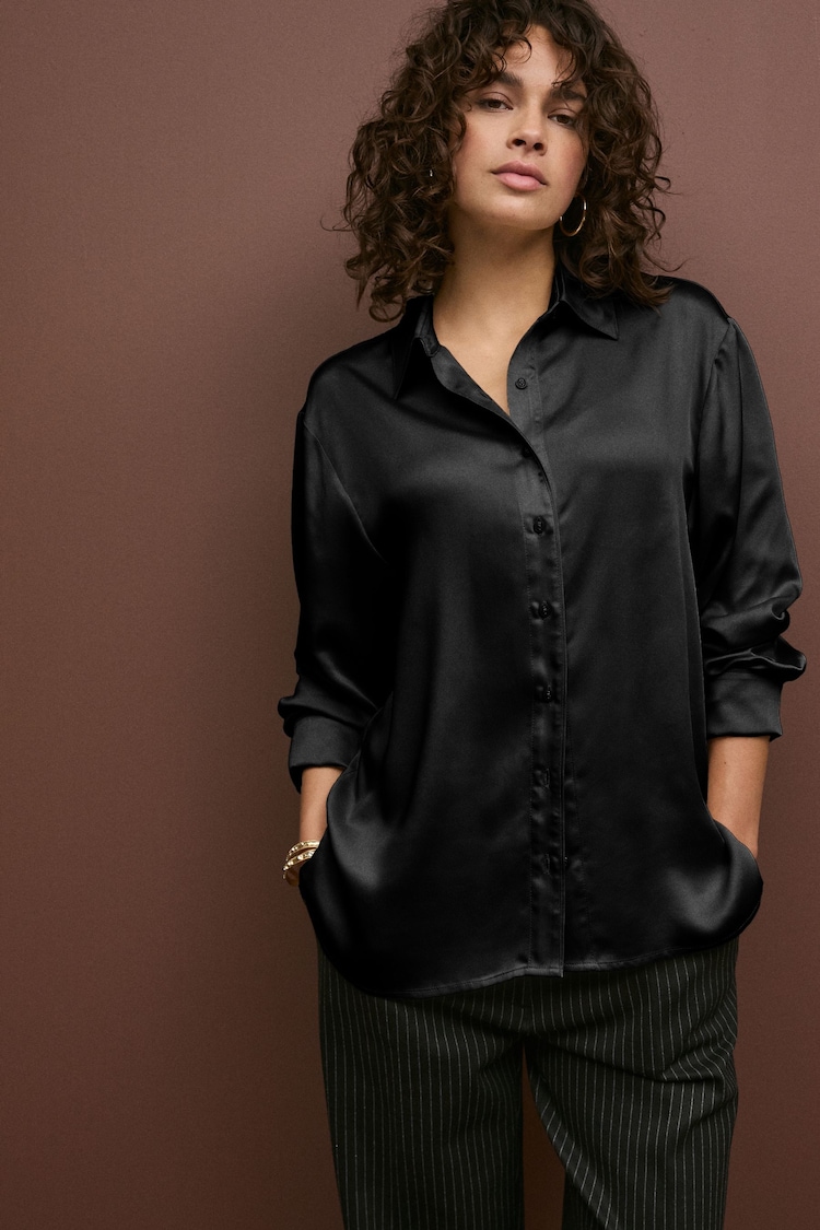 Black Satin Long Sleeve Shirt - Image 2 of 4