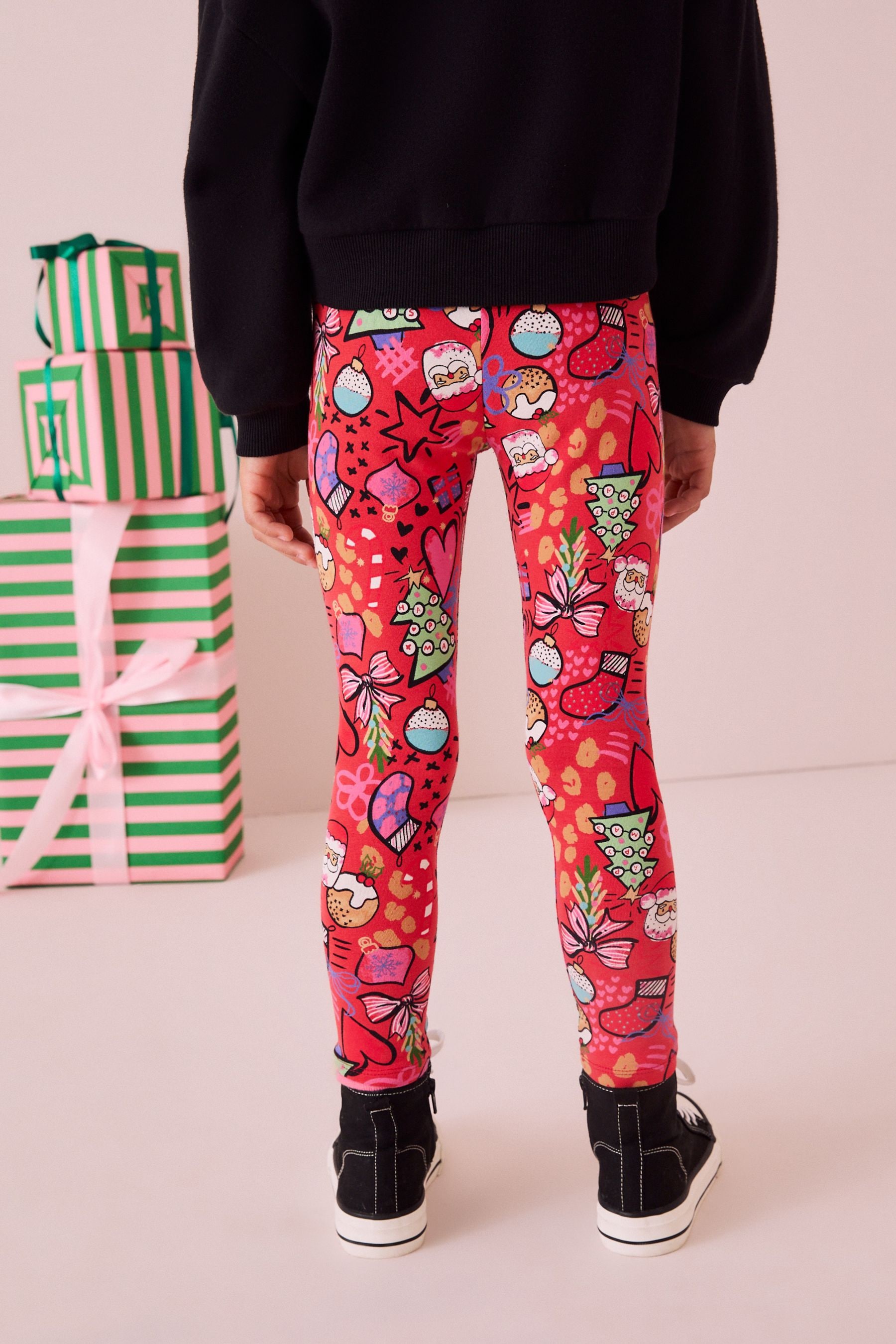 Red printed leggings clearance