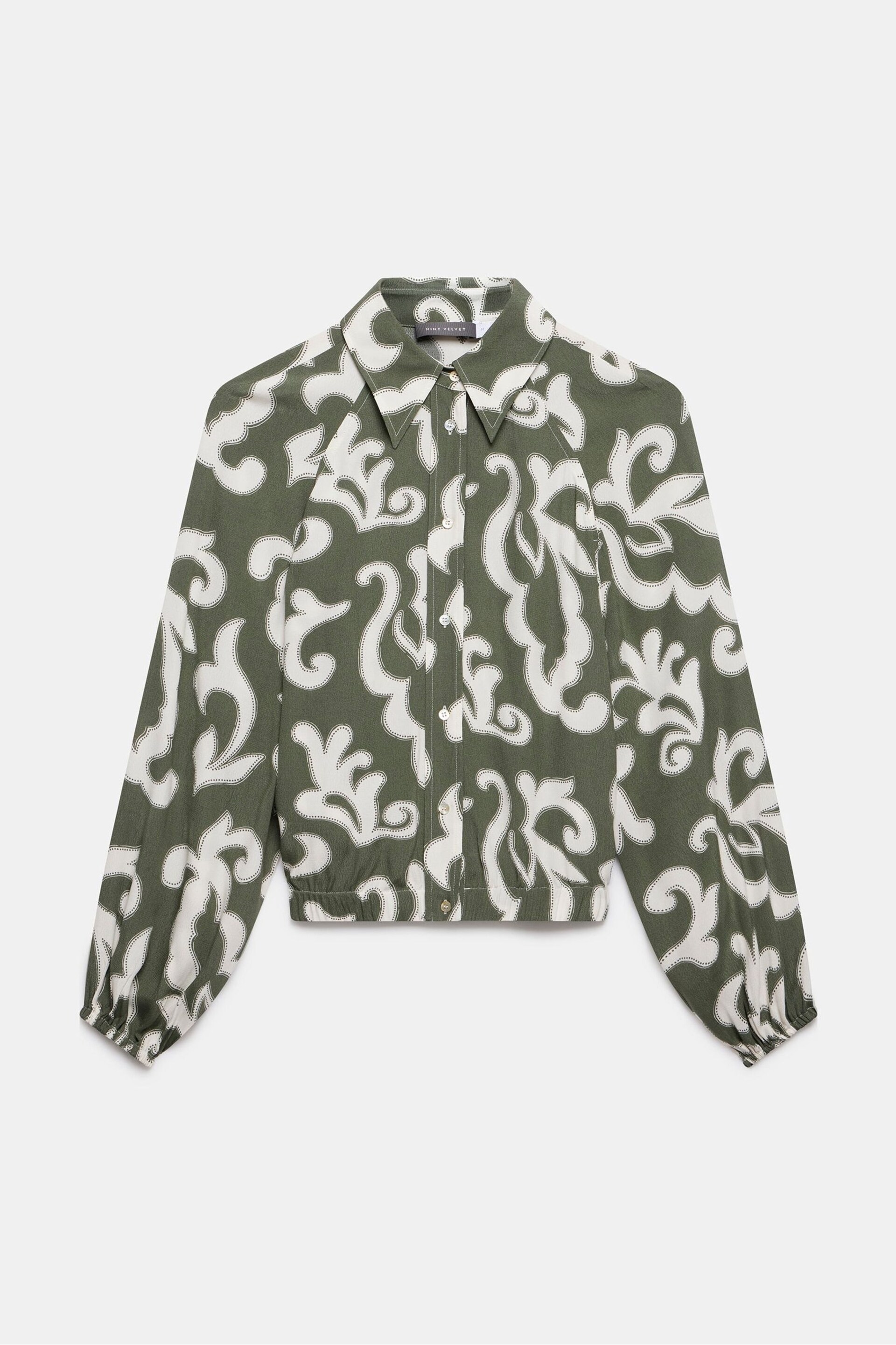 Mint Velvet Green Print Cropped Shirt - Image 3 of 4