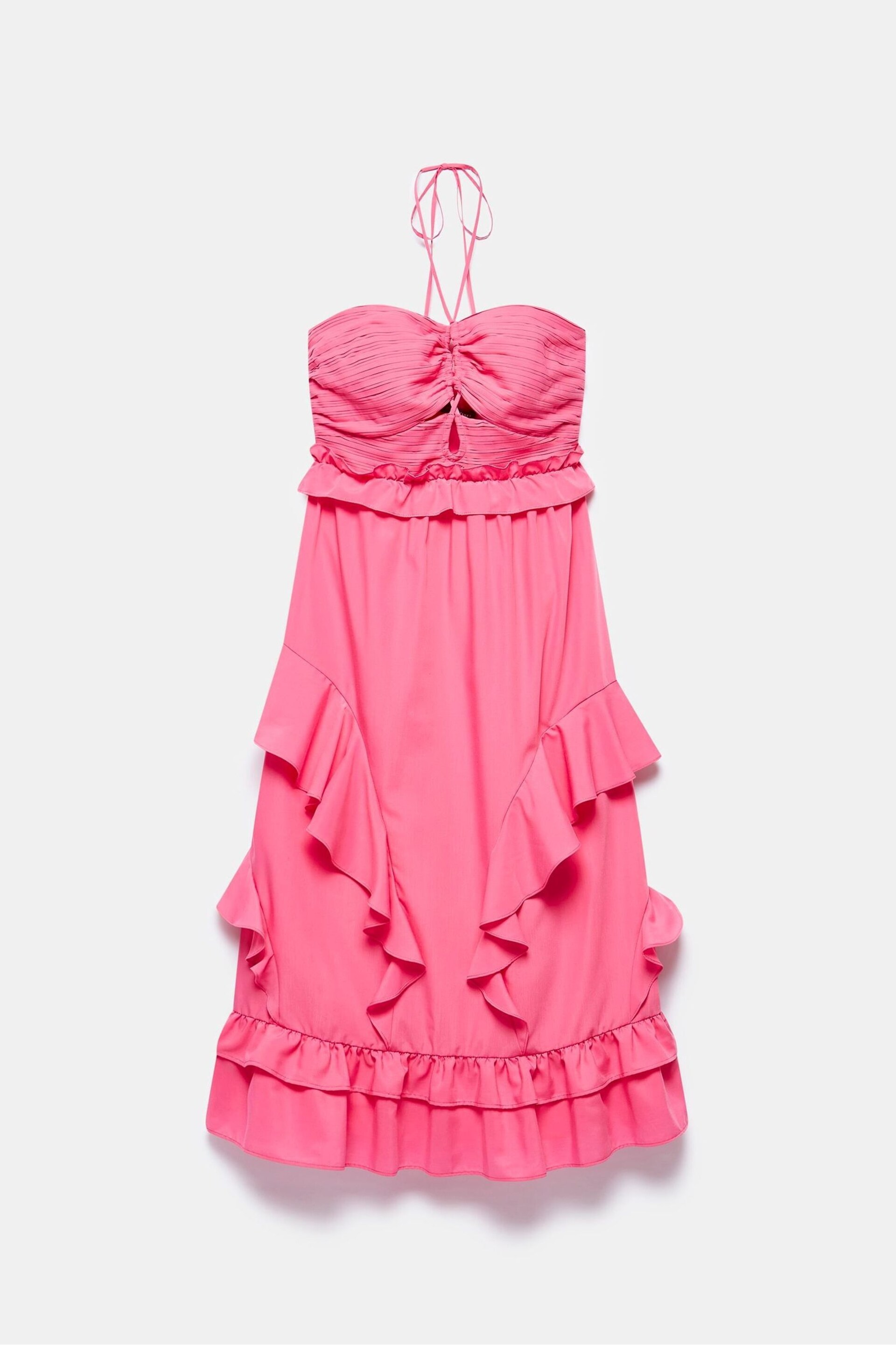 Mint Velvet Pink Ruffle Halter Midi Dress - Image 3 of 4