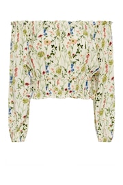 PixieGirl Petite Cream Floral Print Bardot Top - Image 3 of 3