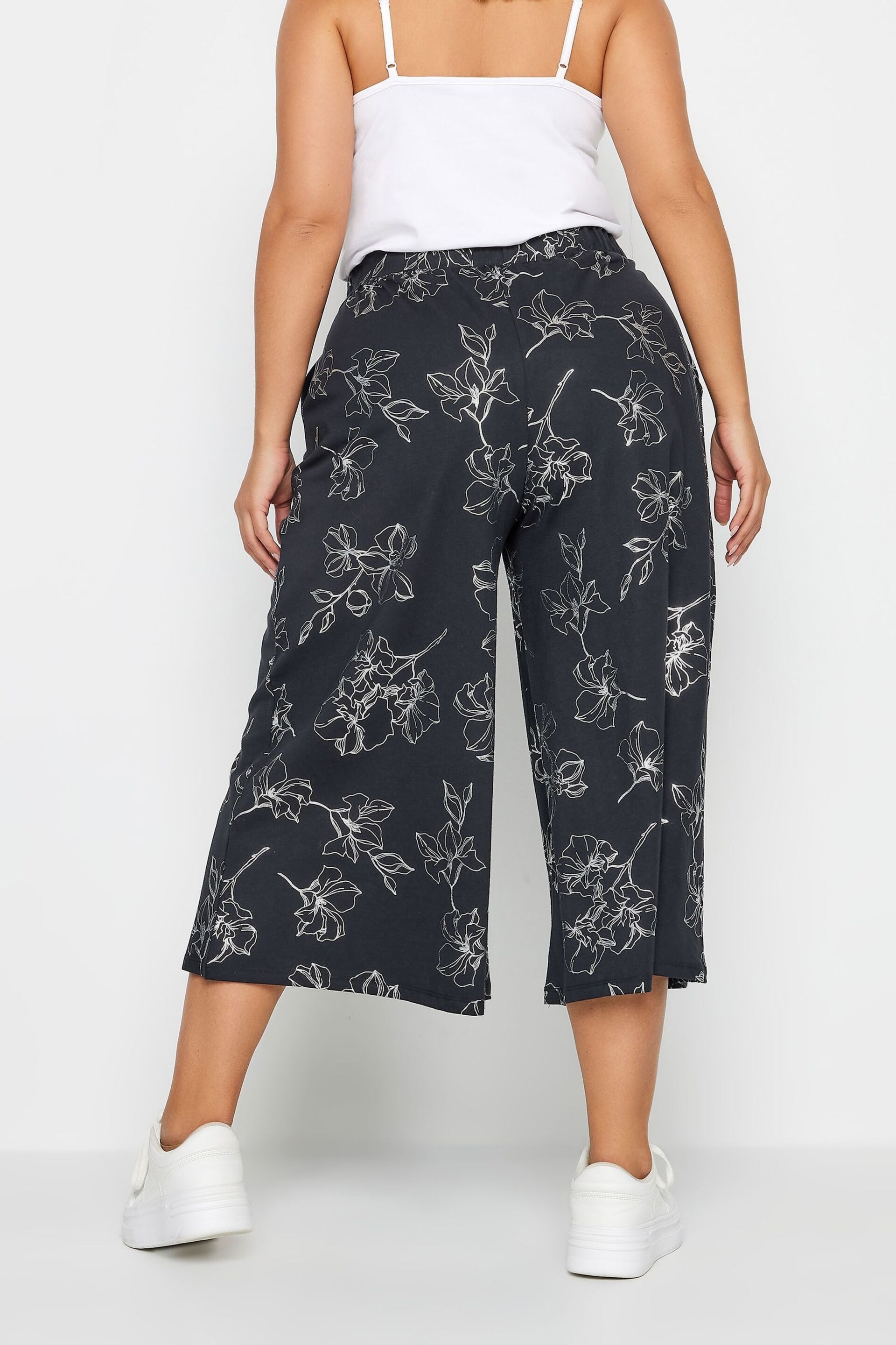 Yours Curve Black Leaf Print Wide Leg Trousers - Image 3 of 4