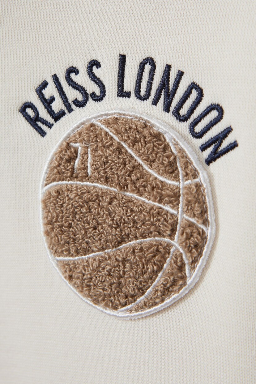 Reiss Off White Cottle Junior Relaxed Embroidered Basketball Hoodie - Image 4 of 4