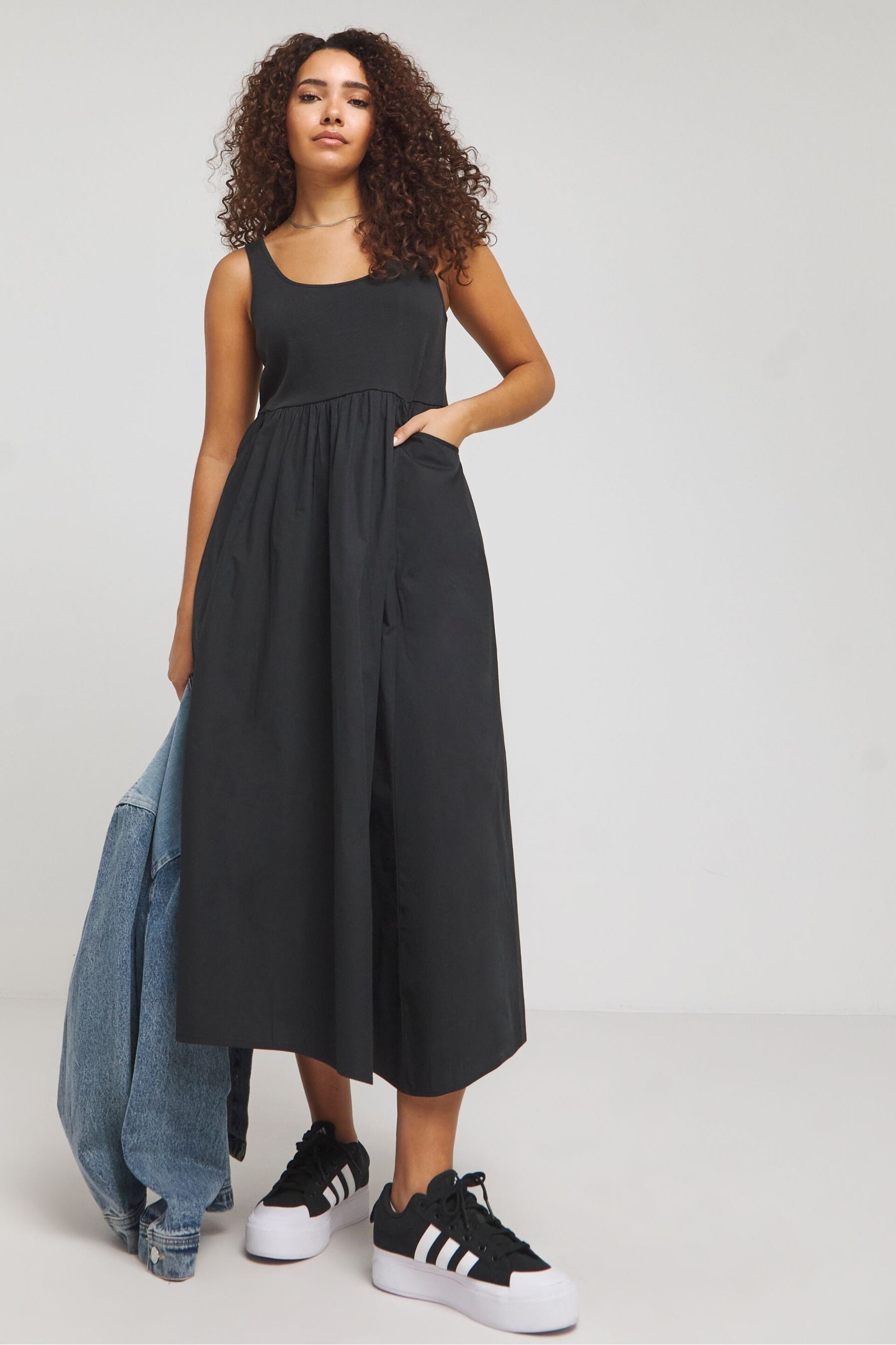 Simply Be Black Jersey Poplin Mix Apron Dress - Image 1 of 4