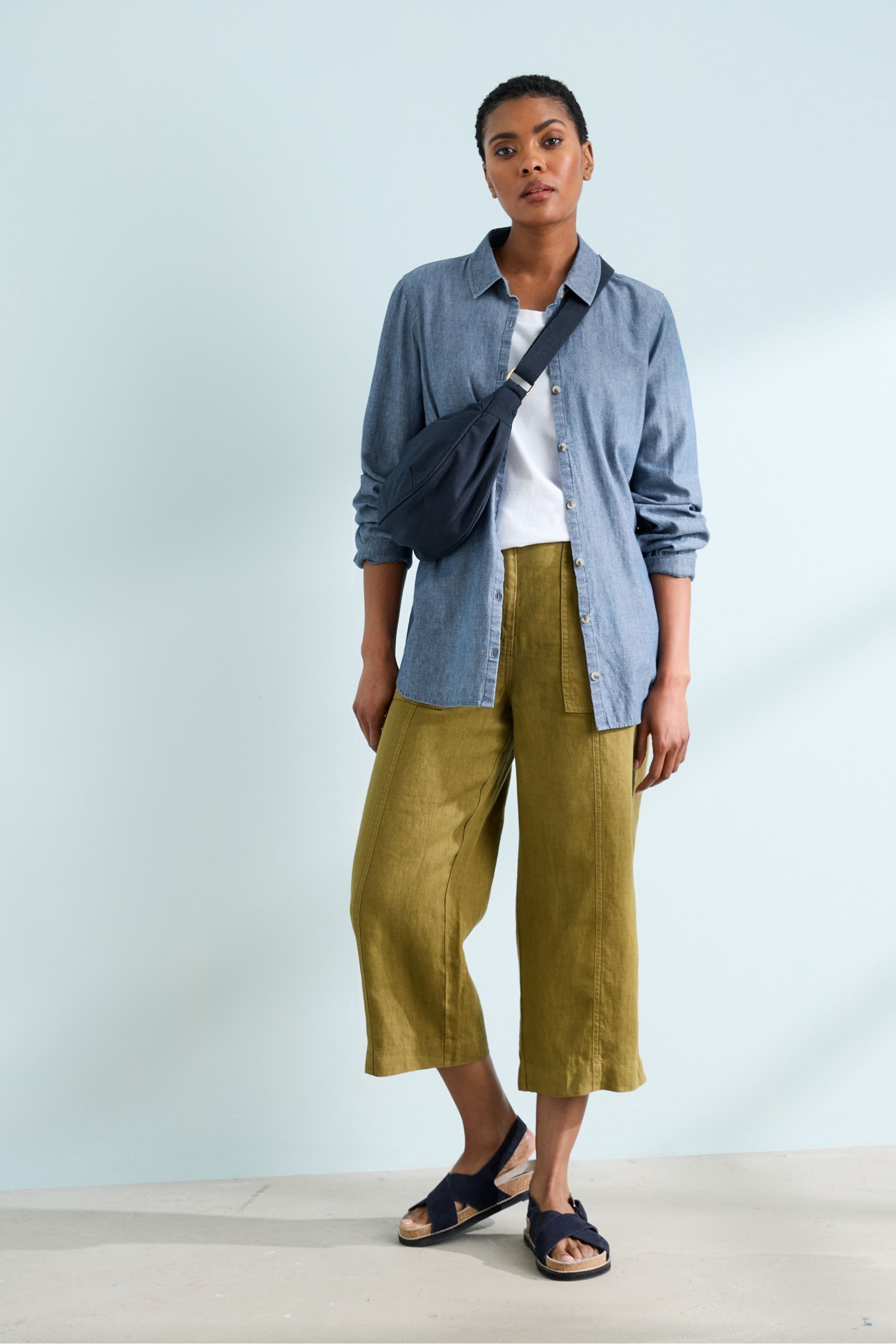 Teal cropped trousers clearance