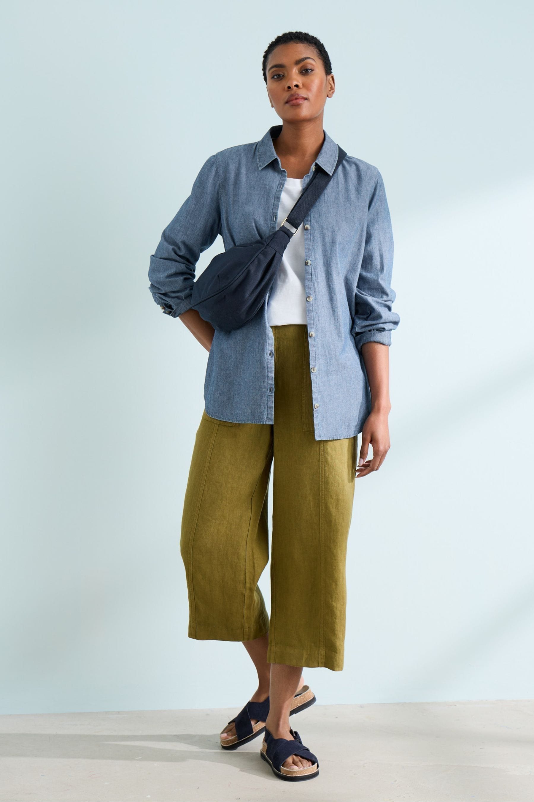 Seasalt Cornwall Green Poleacre 100 Linen Crop Trousers 20 Womens