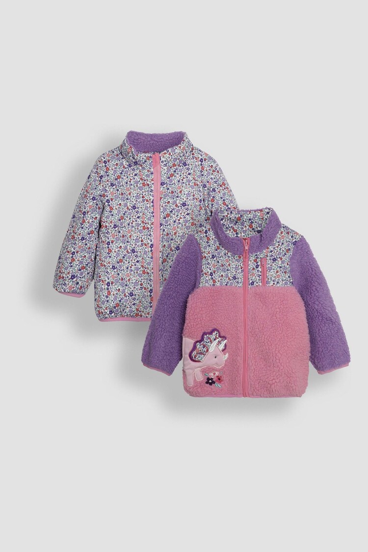 JoJo Maman Bébé Purple Dino Appliqué Borg Zip-Up Sweatshirt - Image 1 of 7