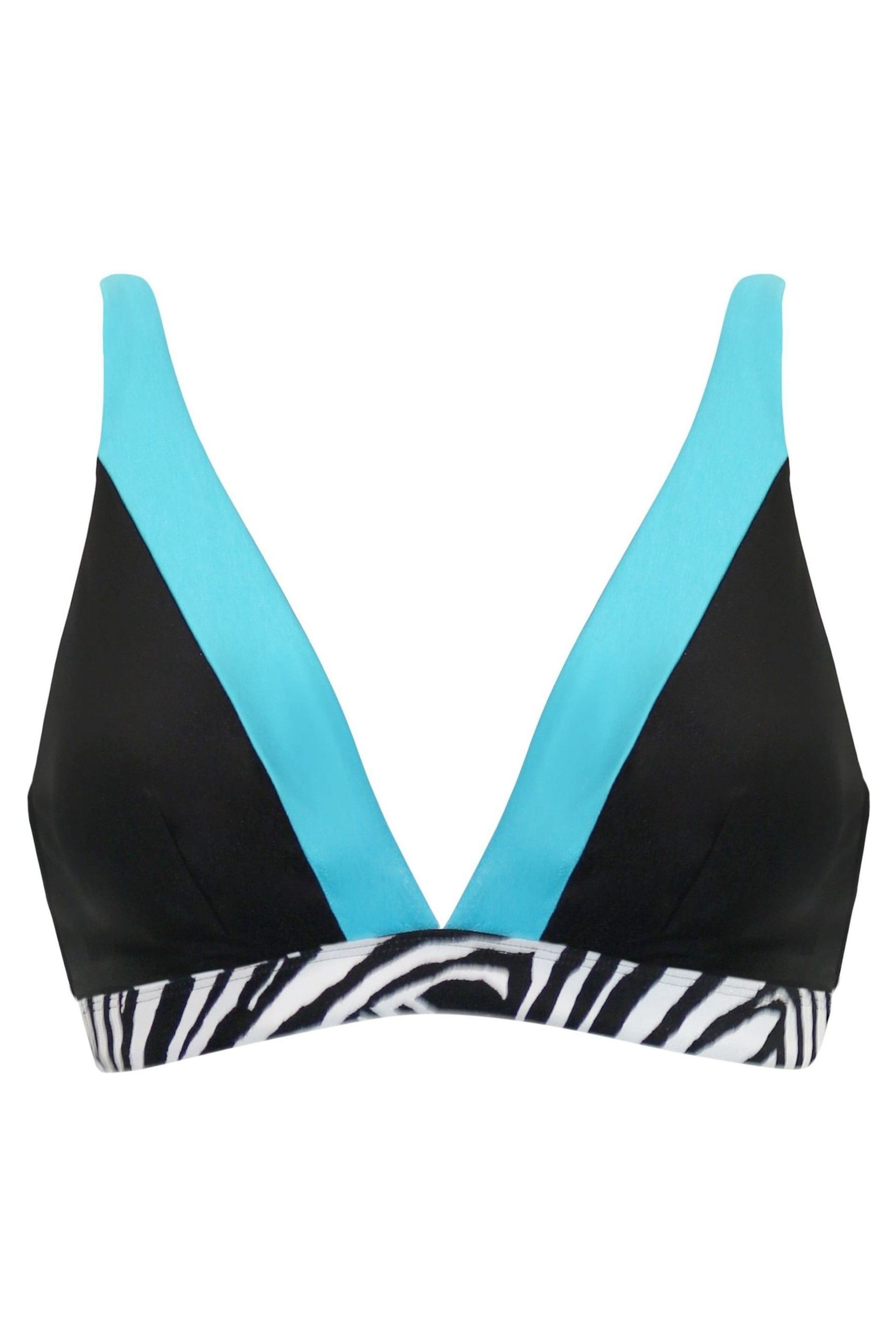 Pour Moi Black & Blue Zebra Print Palm Springs Colour Block Non Wired Top - Image 3 of 4