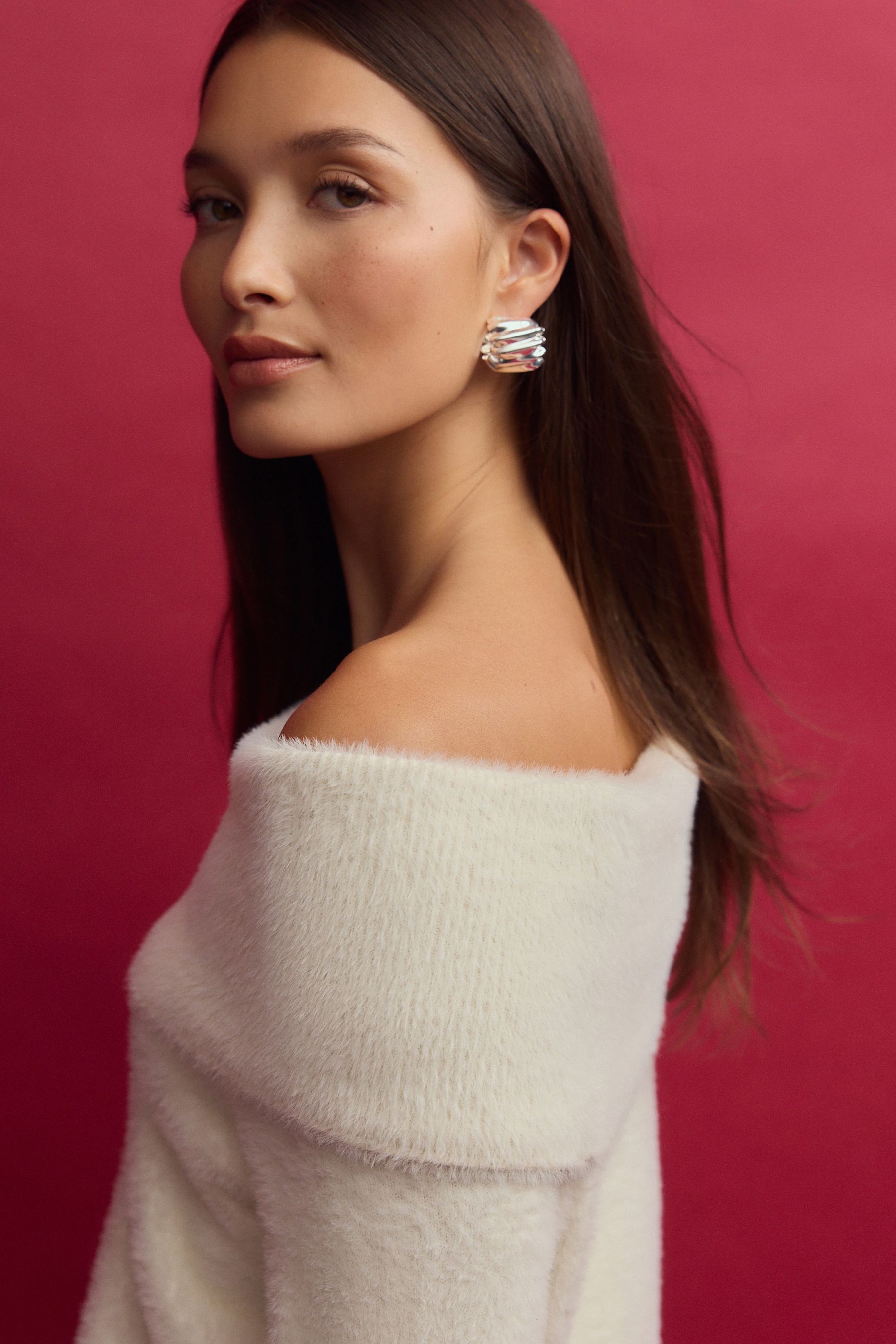 Buy White Ecru Fluffy Off Shoulder Bardot Jumper from Next Canada