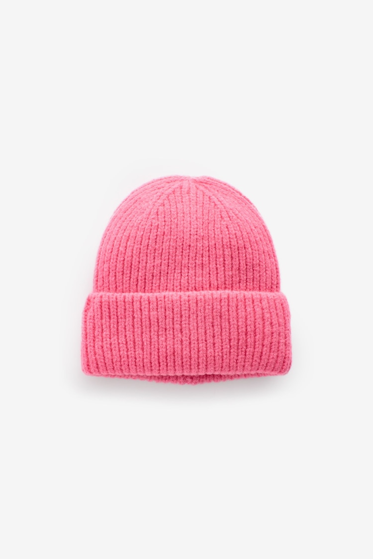 Bright Pink Chunky Rib Beanie Hat (1-16yrs) - Image 1 of 2