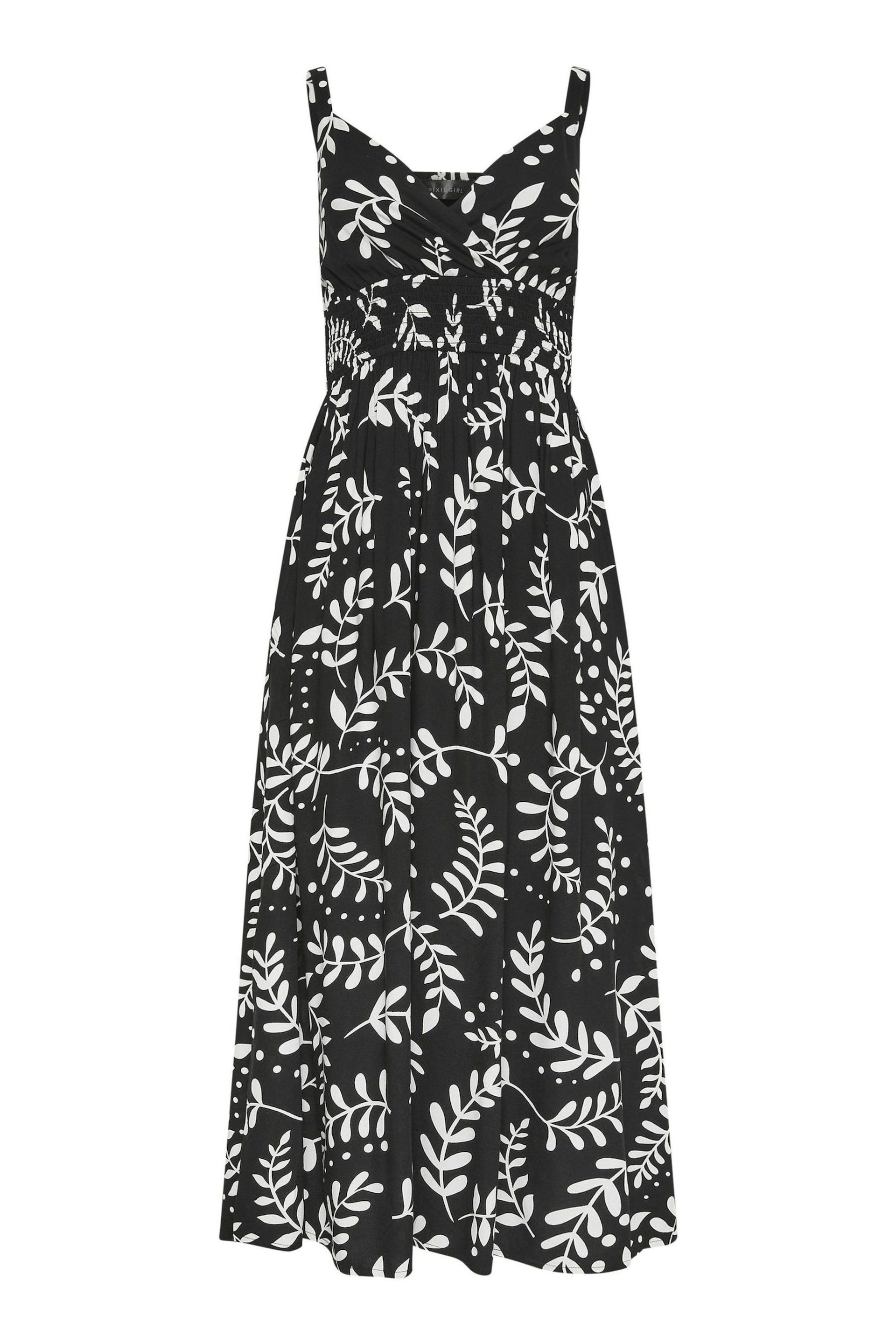 PixieGirl Petite Black Leaf Print Maxi Dress - Image 5 of 5
