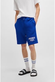 HUGO Blue Cotton Terry Jersey Logo Shorts - Image 6 of 9