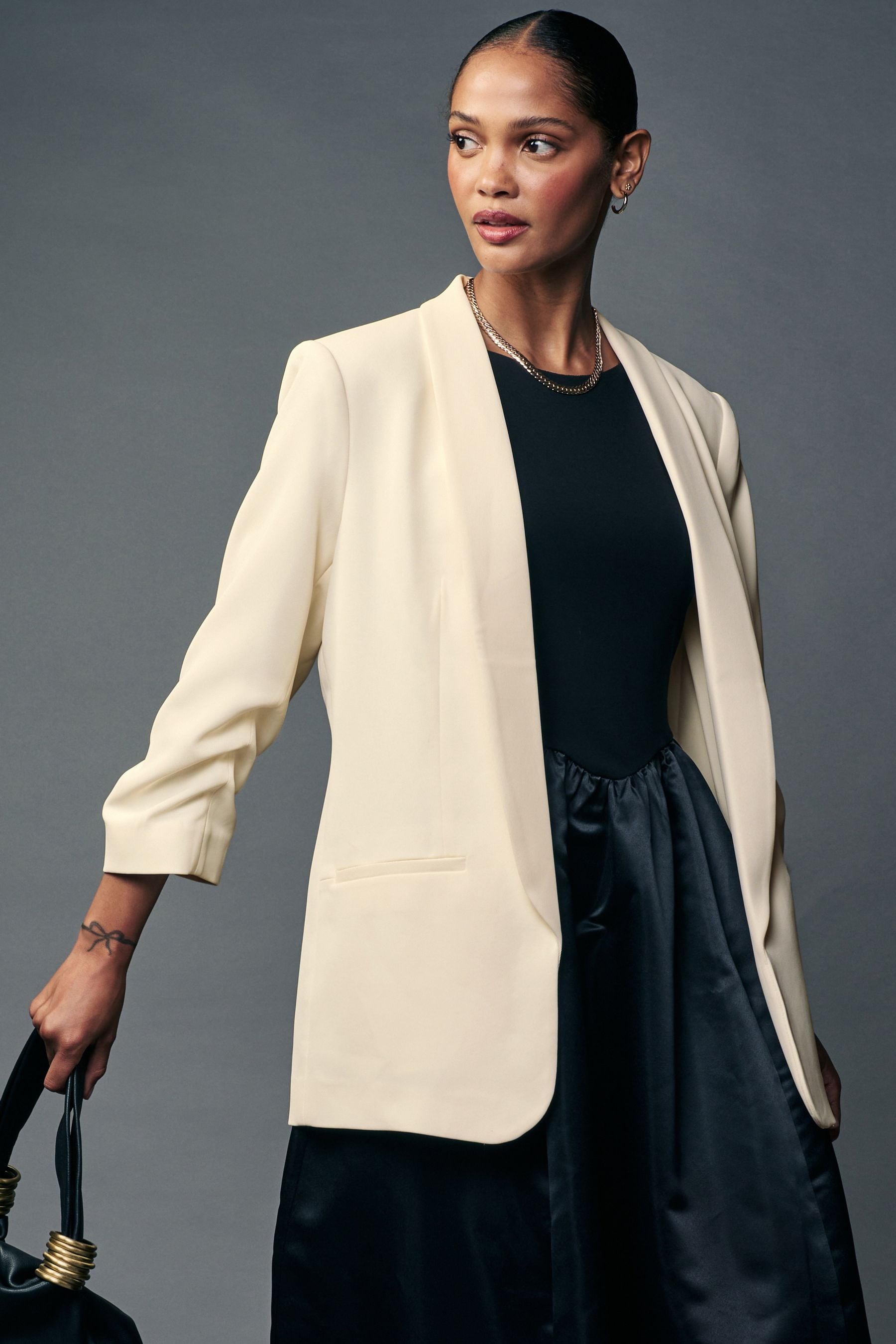 NEXT Cream Relaxed Ruched Sleeve Blazer 9tall Womens