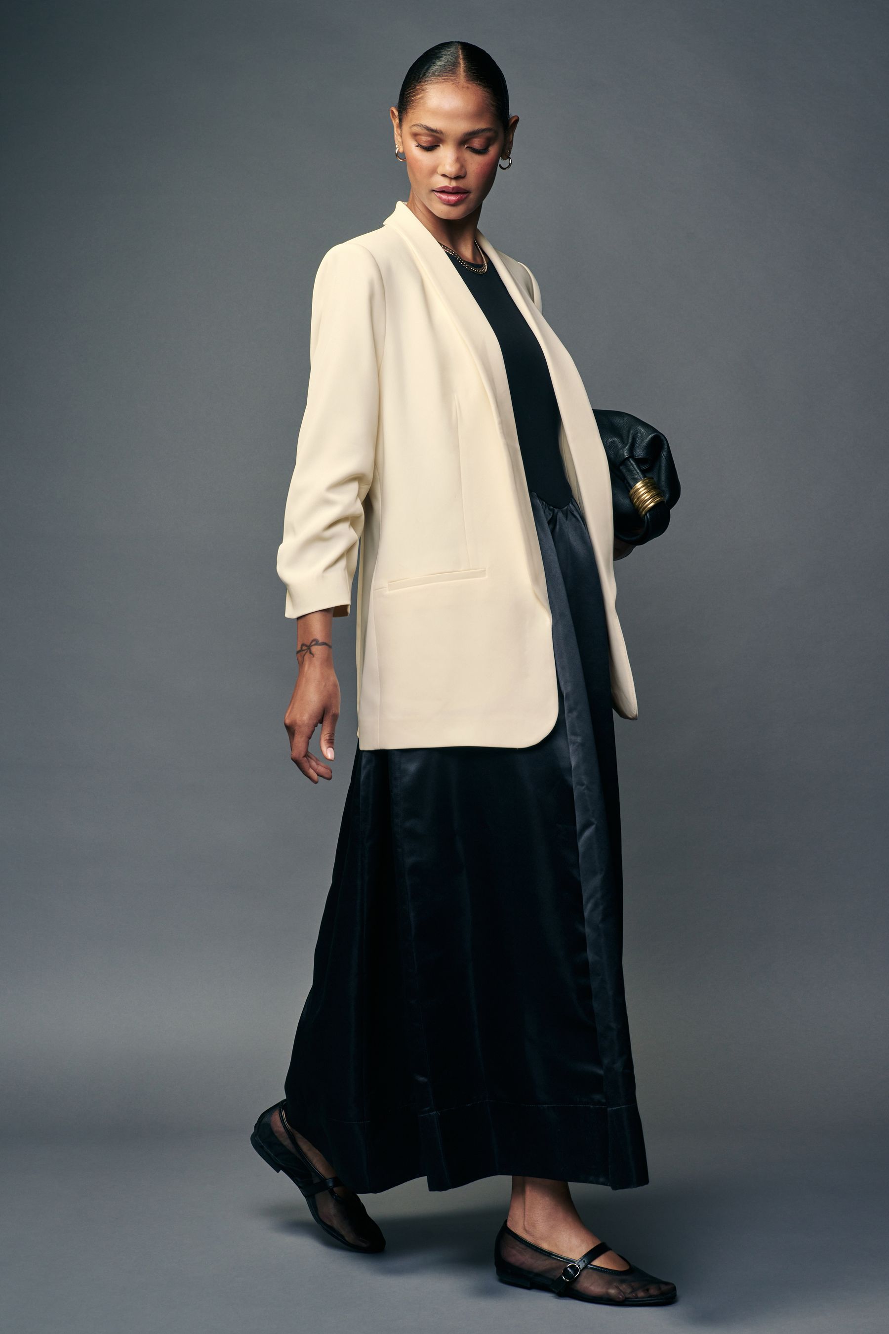 Cream ruched sleeve blazer best sale