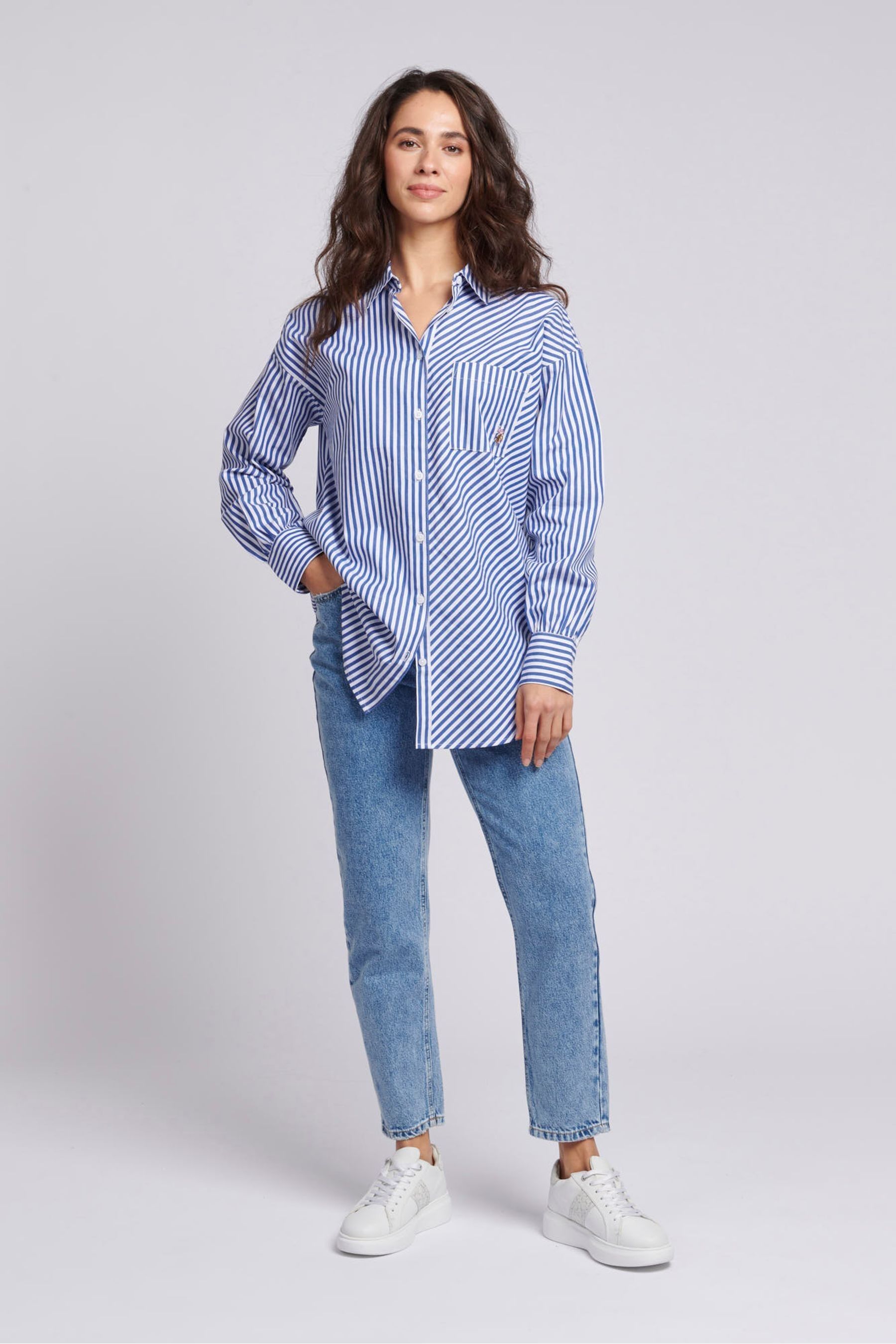 Polo blue and white striped shirt sales