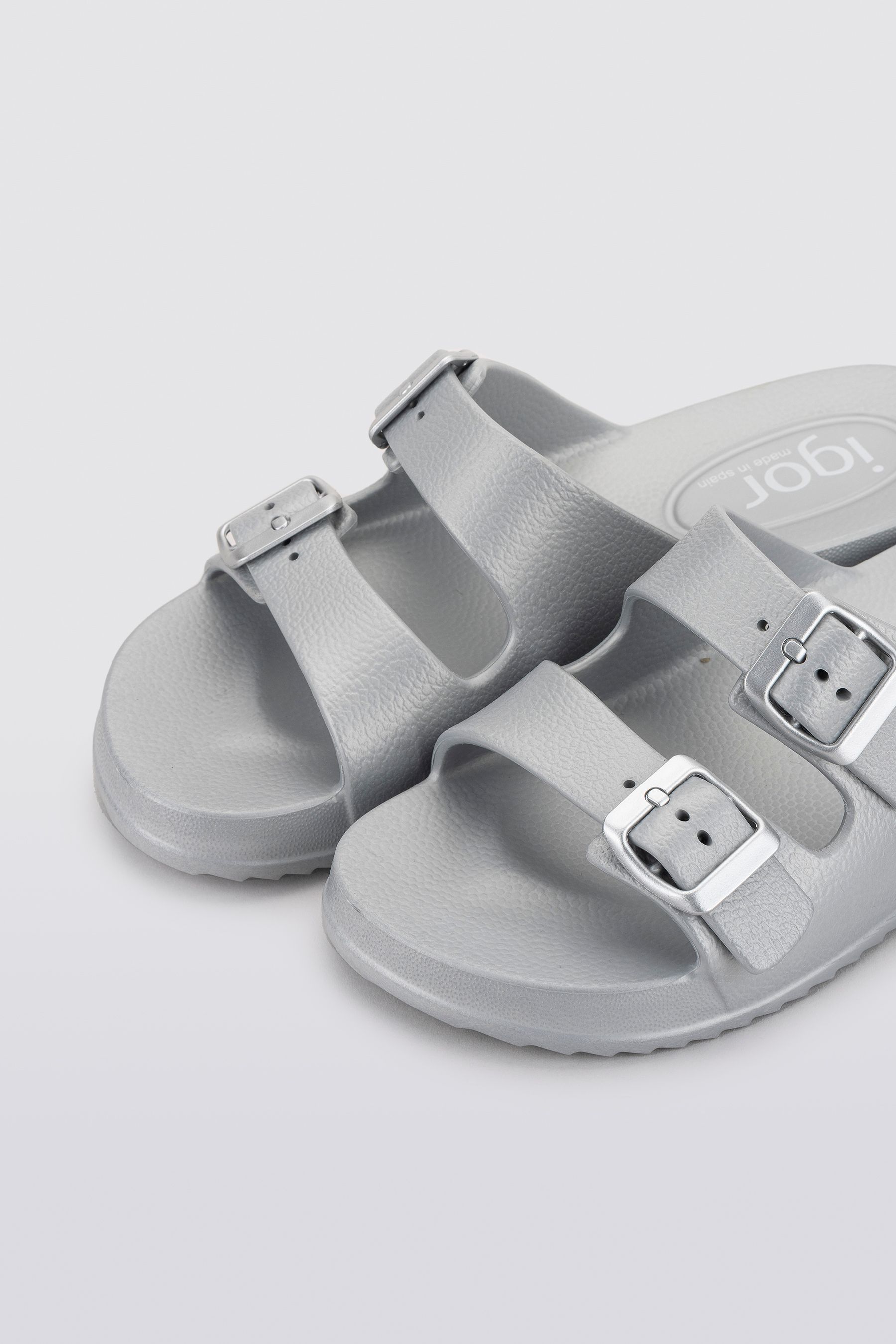 Metallic grey sandals discount