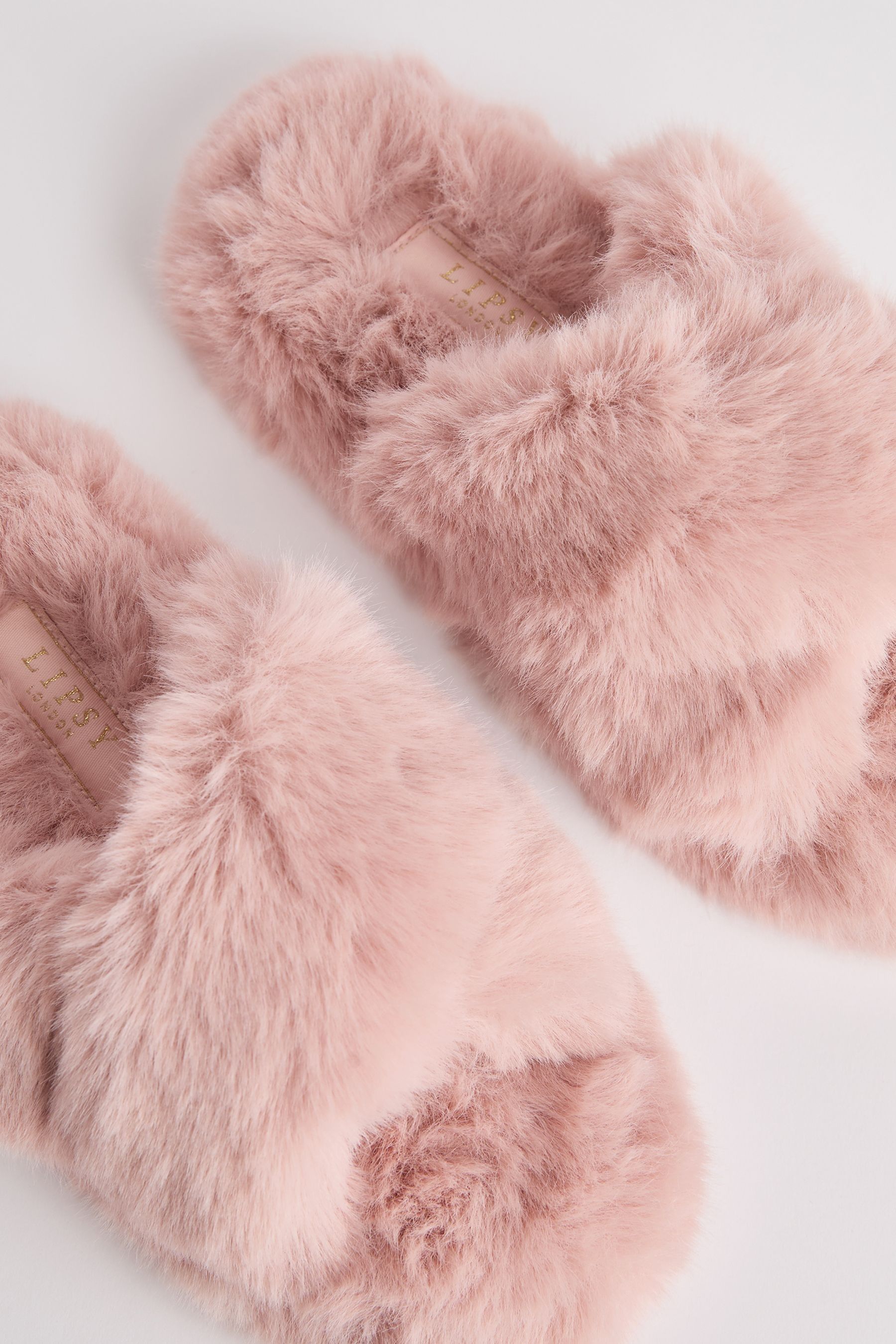 Lipsy Pink Faux Fur Cross Strap Nightwear Slippers