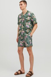 JACK & JONES Green Printed Revere Collar Short Sleeve Summer Shirt - Image 1 of 6