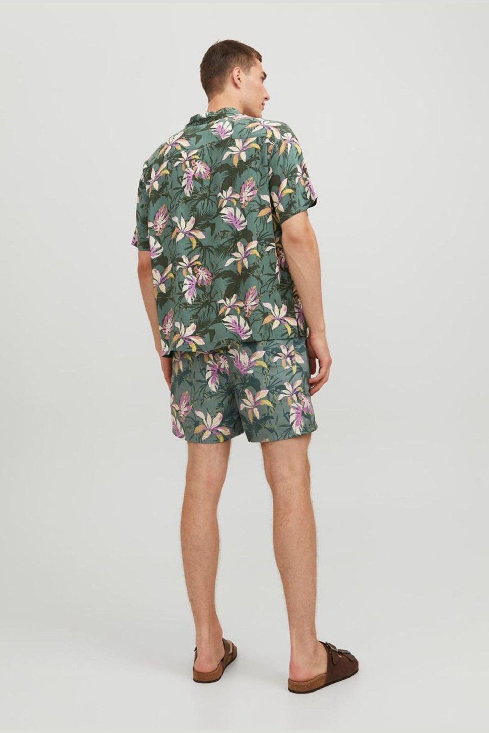 JACK & JONES Green Printed Revere Collar Short Sleeve Summer Shirt - Image 4 of 6