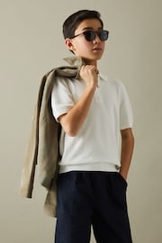 Reiss White Ivor Teen Textured Half-Zip Neck Polo Shirt - Image 2 of 5