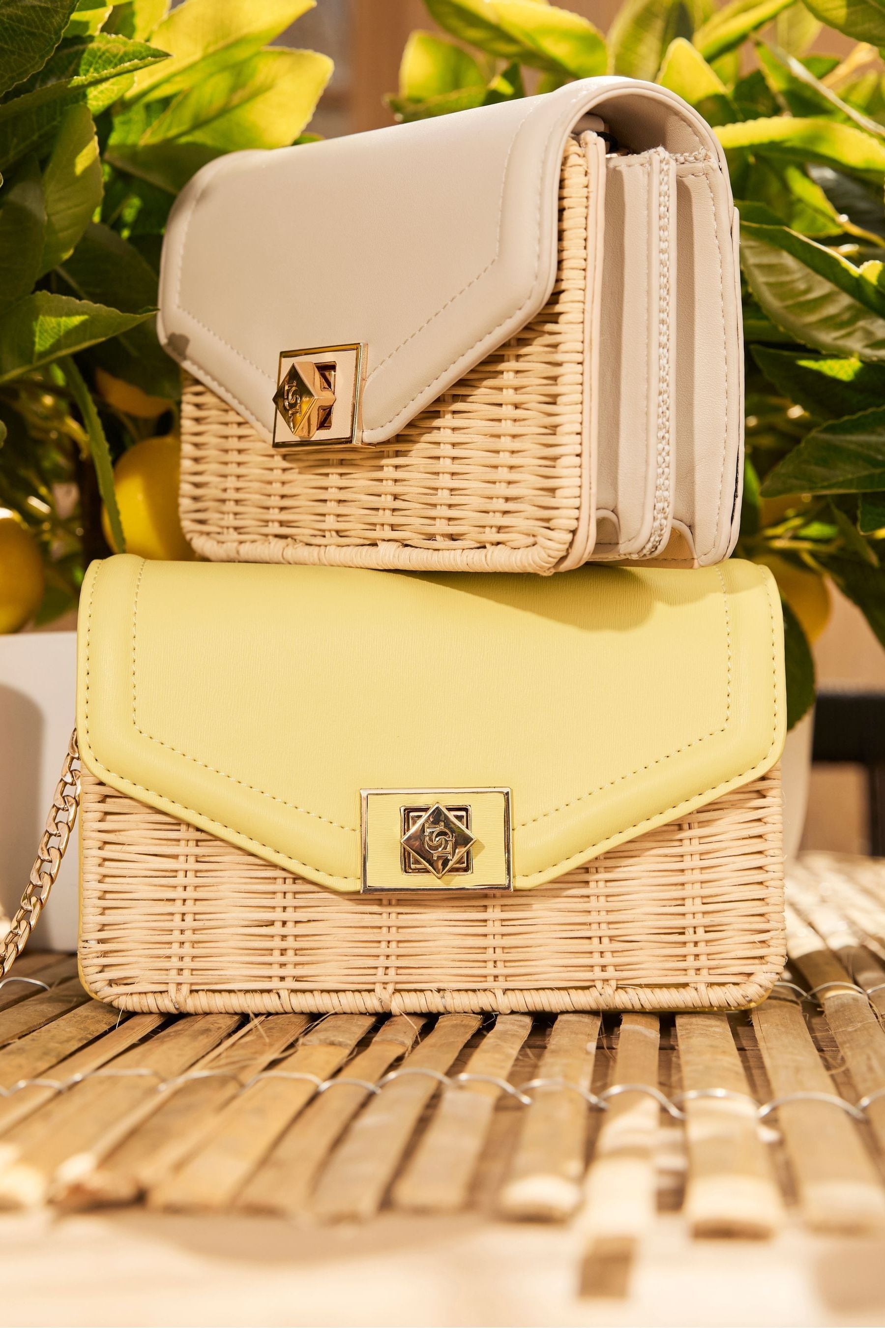 Buy Dune London Yellow Mini Dassia Turnlock Wicker Cross Body Bag from the Next UK online shop