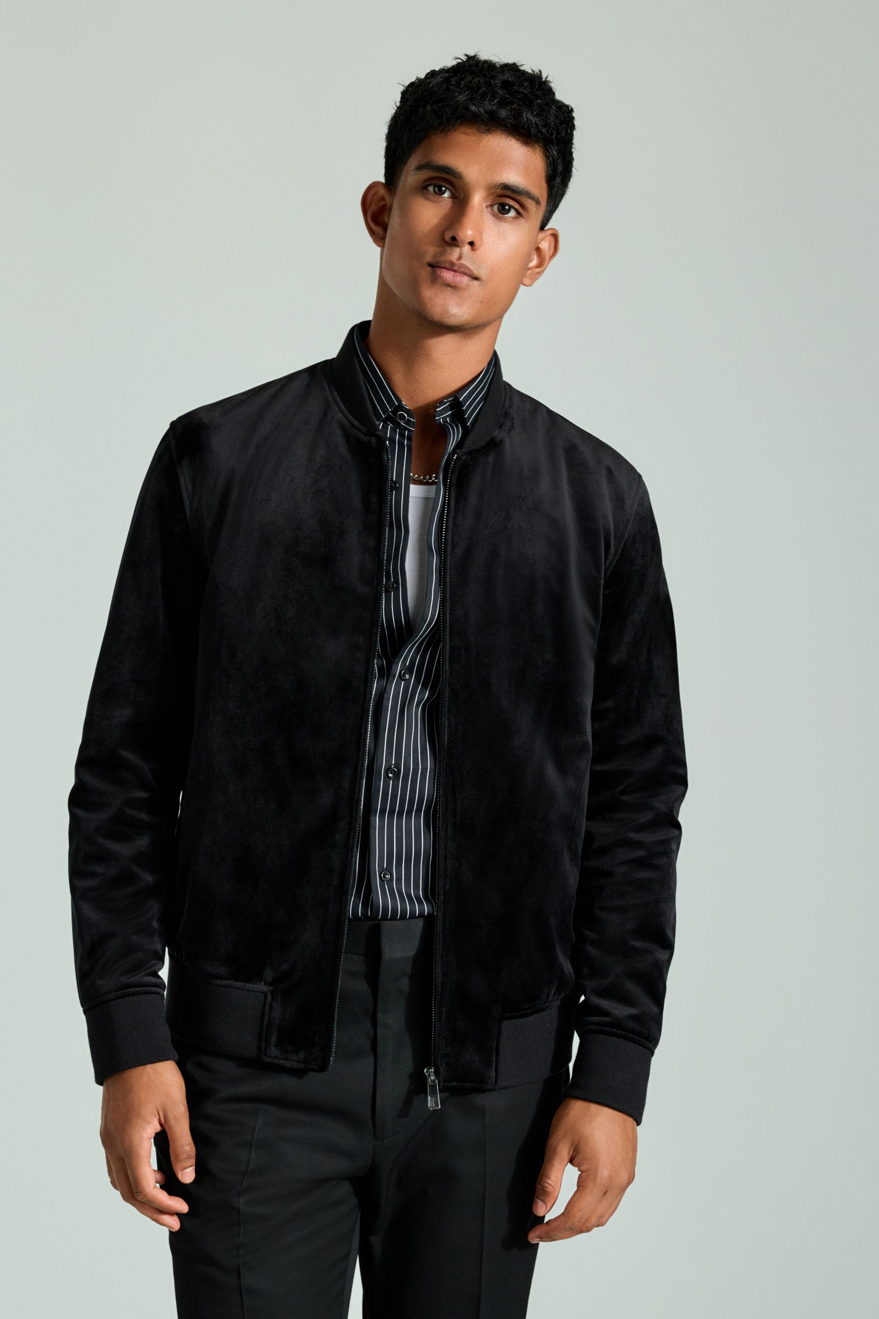 Velvet black bomber jacket hotsell