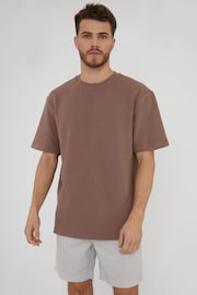 Threadbare Taupe Relaxed Fit Textured T-Shirt - Image 1 of 4