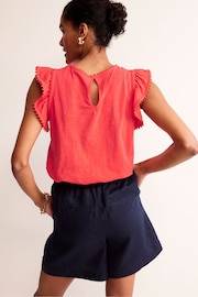 Boden Red Pom Trim Ruffle Sleeve Top - Image 2 of 4