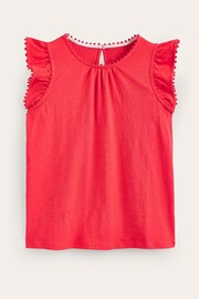 Boden Red Pom Trim Ruffle Sleeve Top - Image 4 of 4