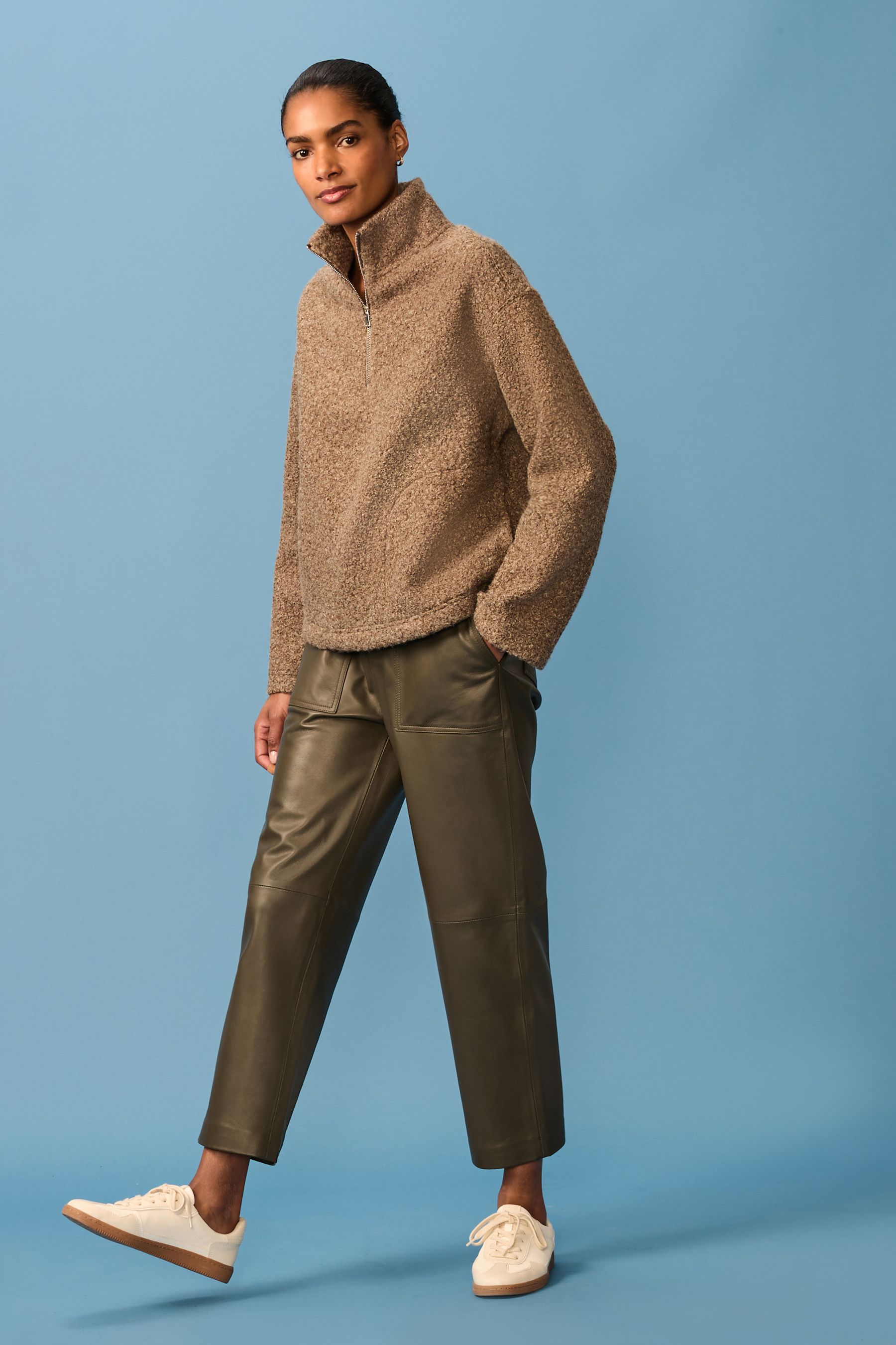 Buy Brown Borg Fleece Quarter Zip Neck Sweat Top from Next Ireland