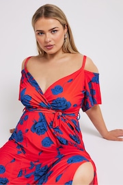 Yours Curve Red & Blue YOURS LONDON  Floral Bardot Maxi Dress - Image 2 of 5