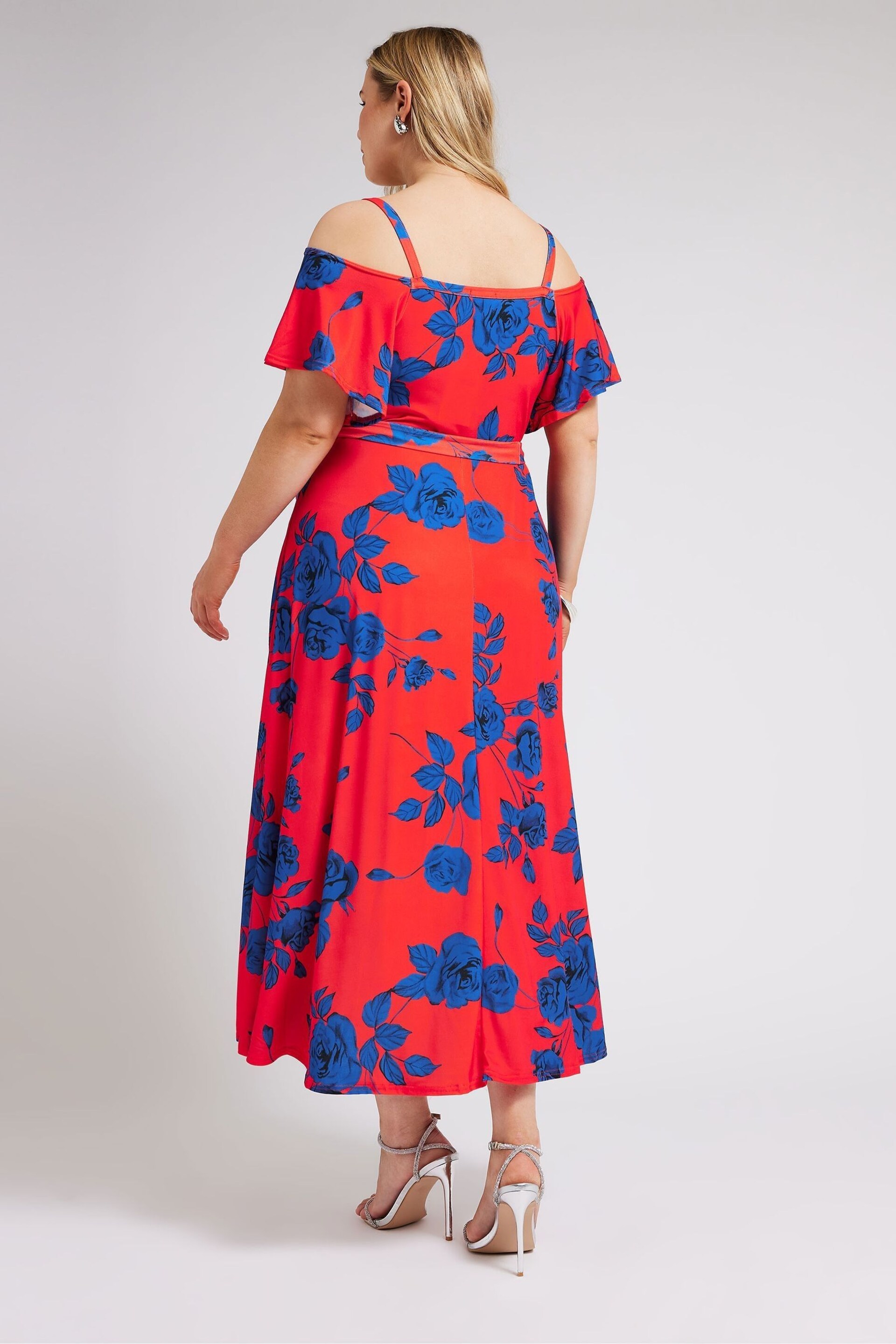 Yours Curve Red & Blue YOURS LONDON  Floral Bardot Maxi Dress - Image 3 of 5