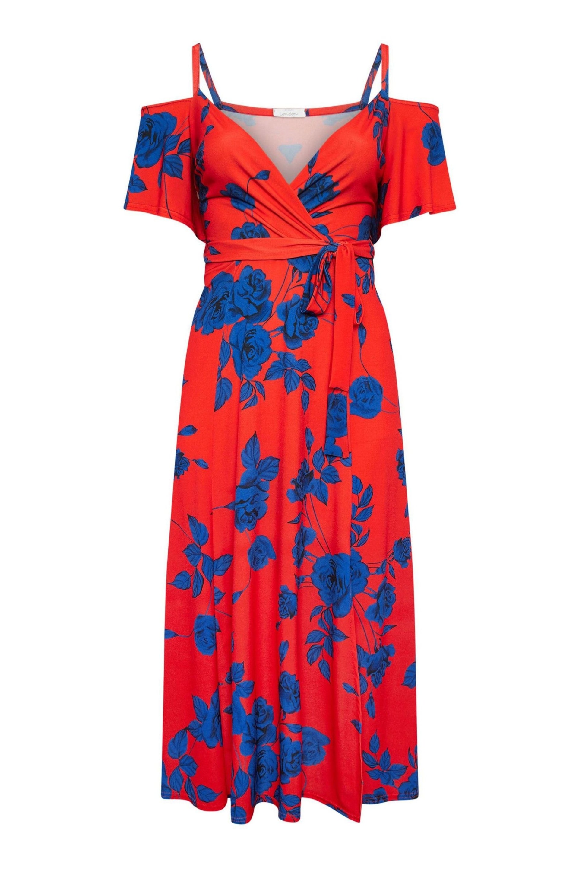 Yours Curve Red & Blue YOURS LONDON  Floral Bardot Maxi Dress - Image 5 of 5