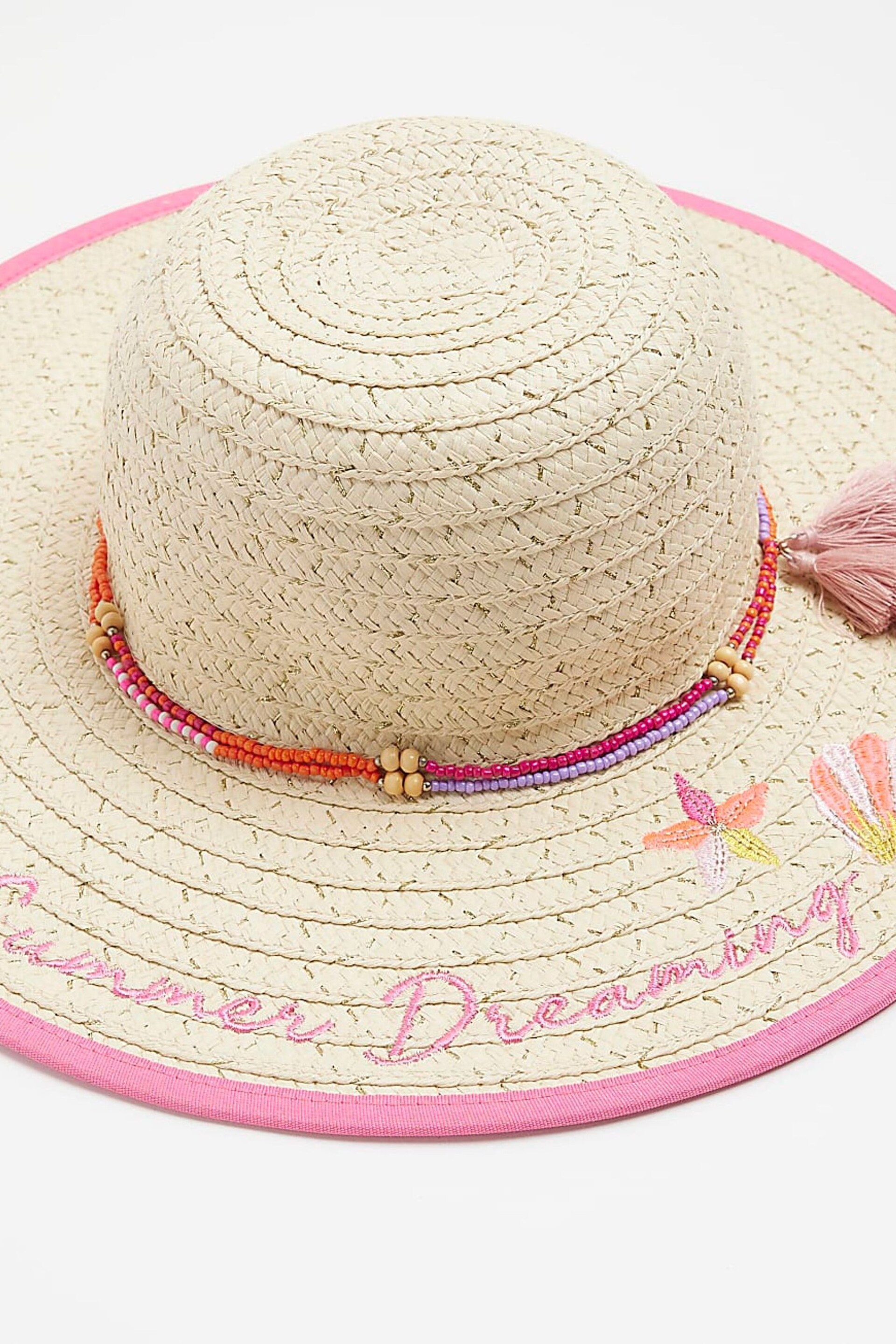 River Island Brown Girls Summer Dreaming Straw Hat - Image 2 of 2
