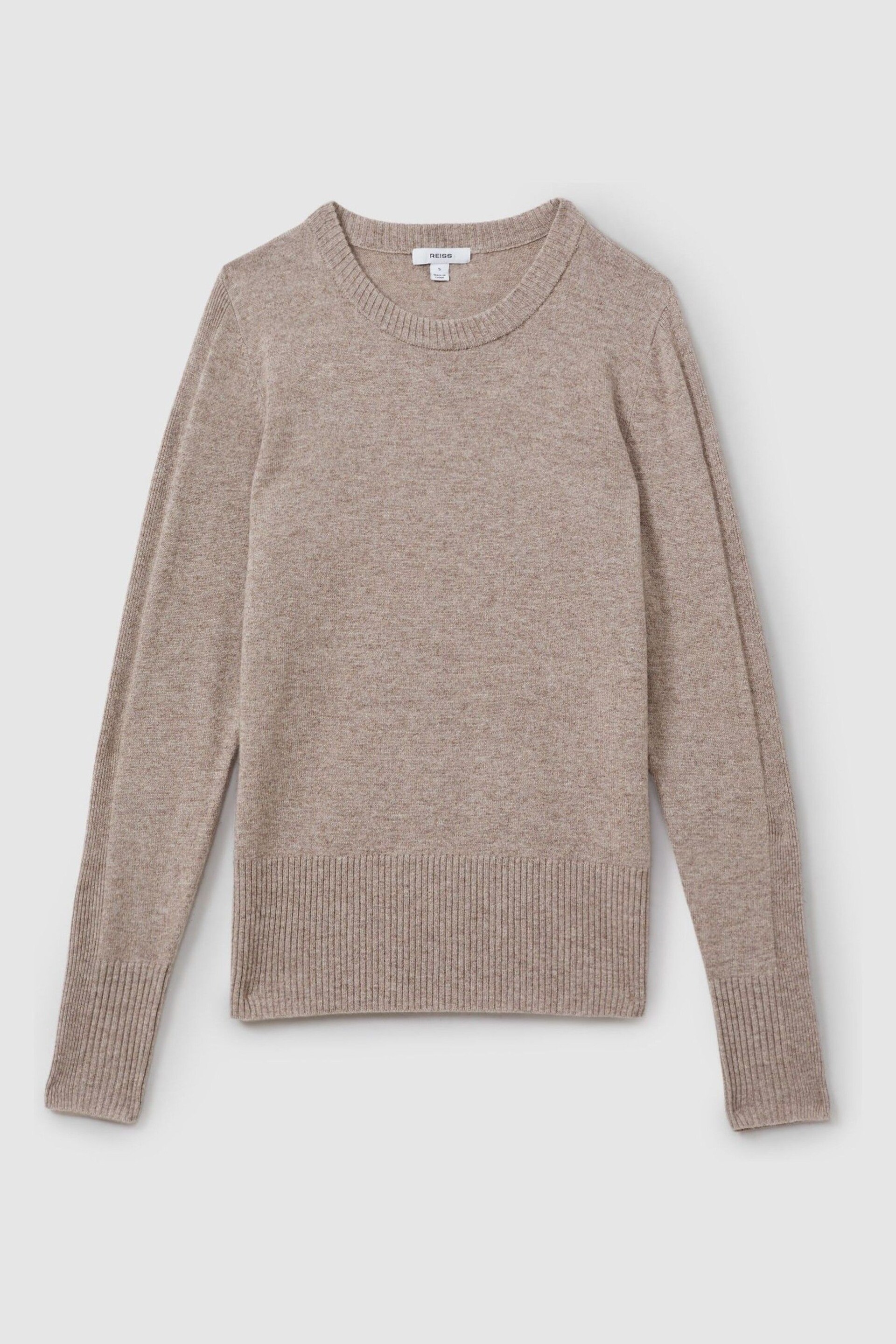 Reiss Neutral Annie Wool Blend Crew Neck Jumper with Cashmere - Image 2 of 5