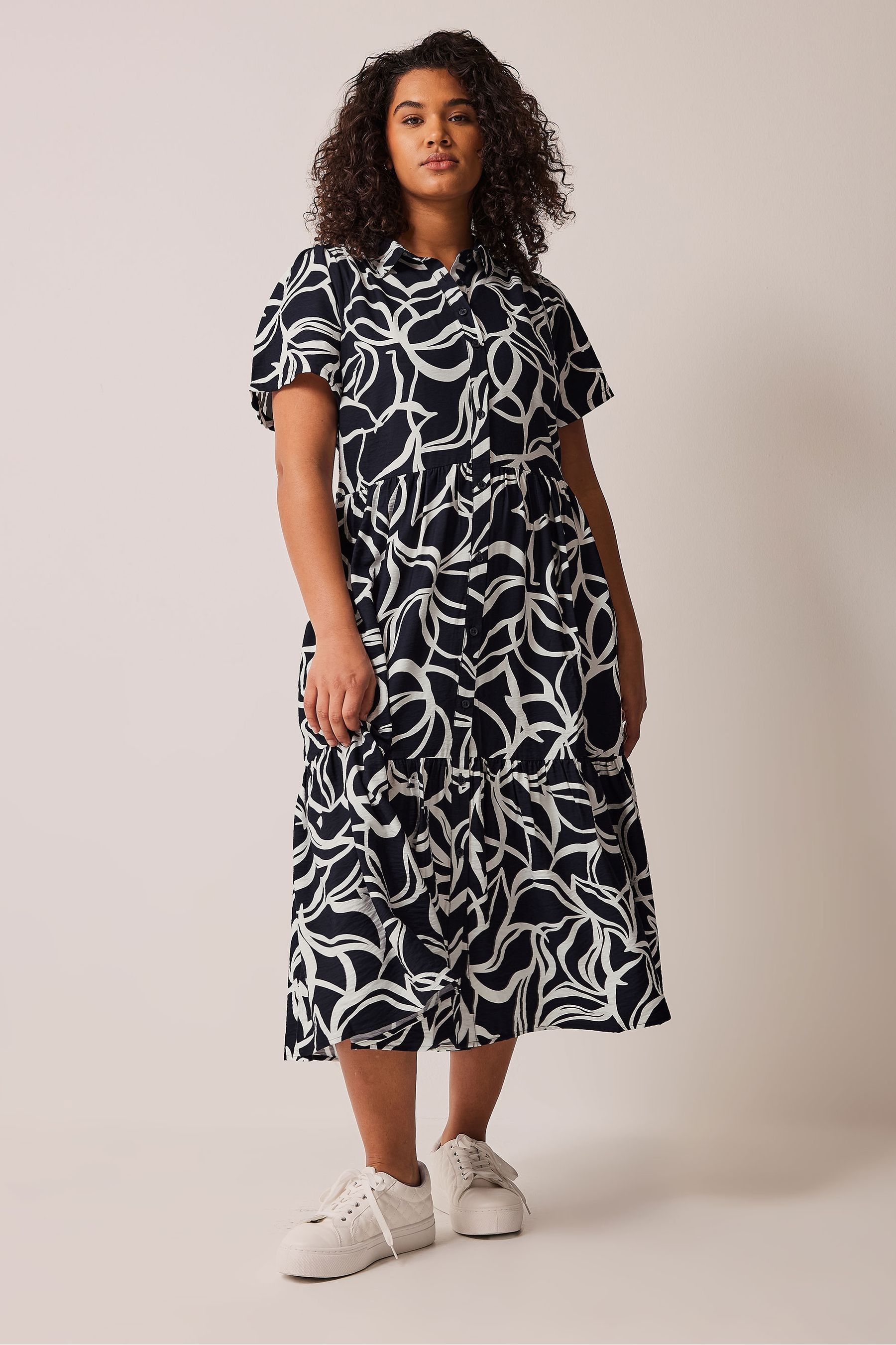 Evans Curve Navy Blue White Midi Dress 18 Womens