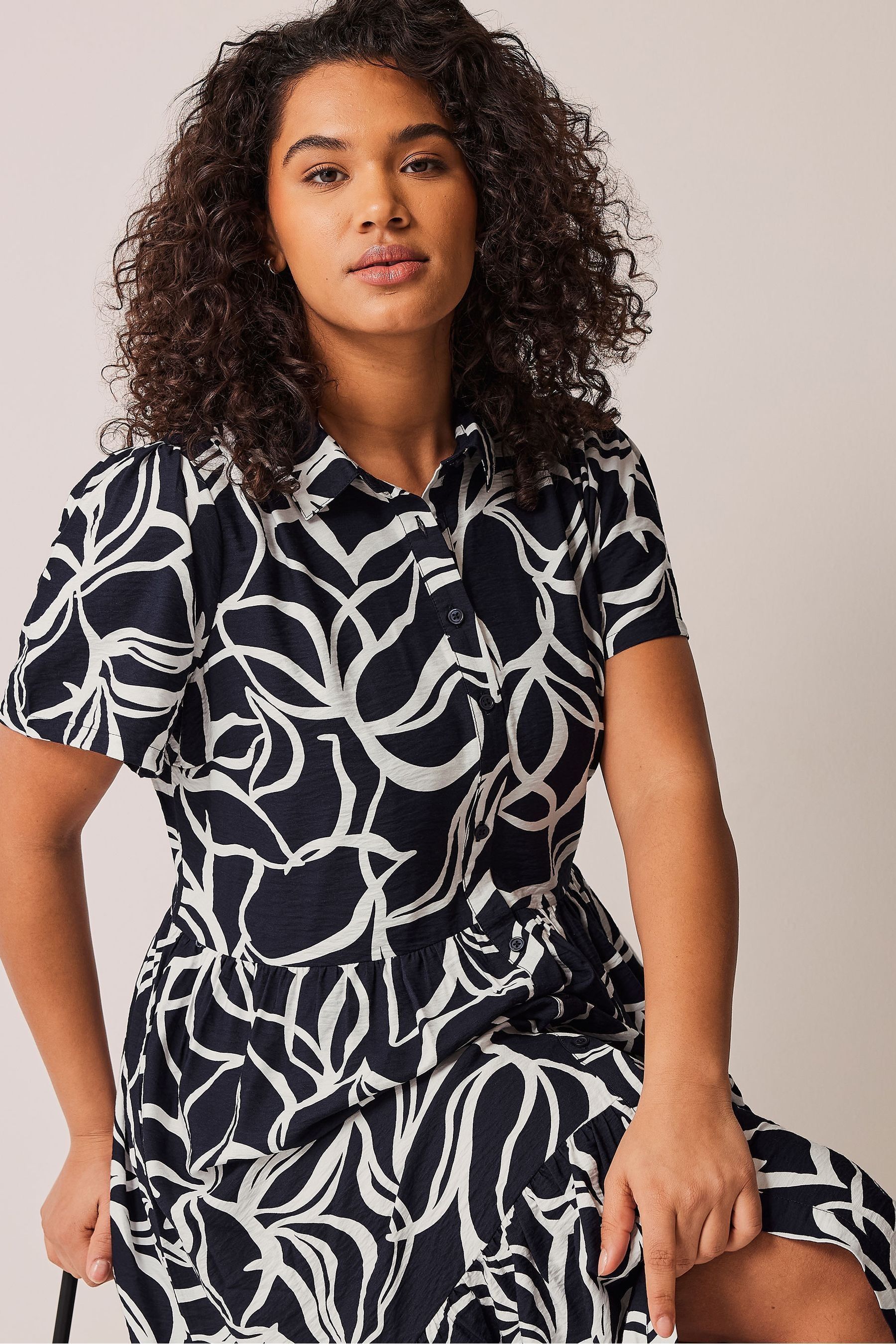 Buy Evans Curve Navy Blue White Midi Dress from Next Canada
