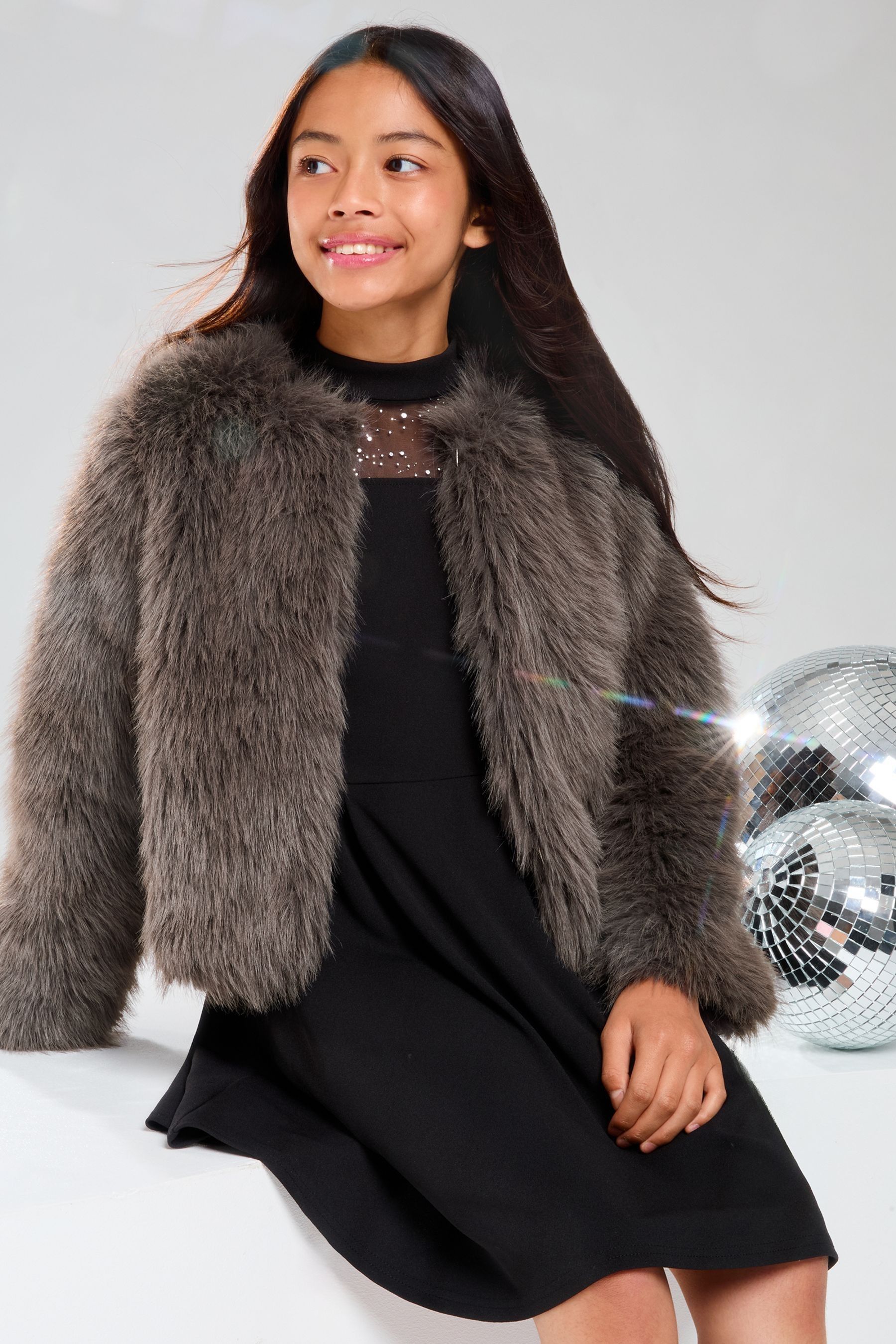 Lipsy Grey Faux Fur Coat 5 16yrs