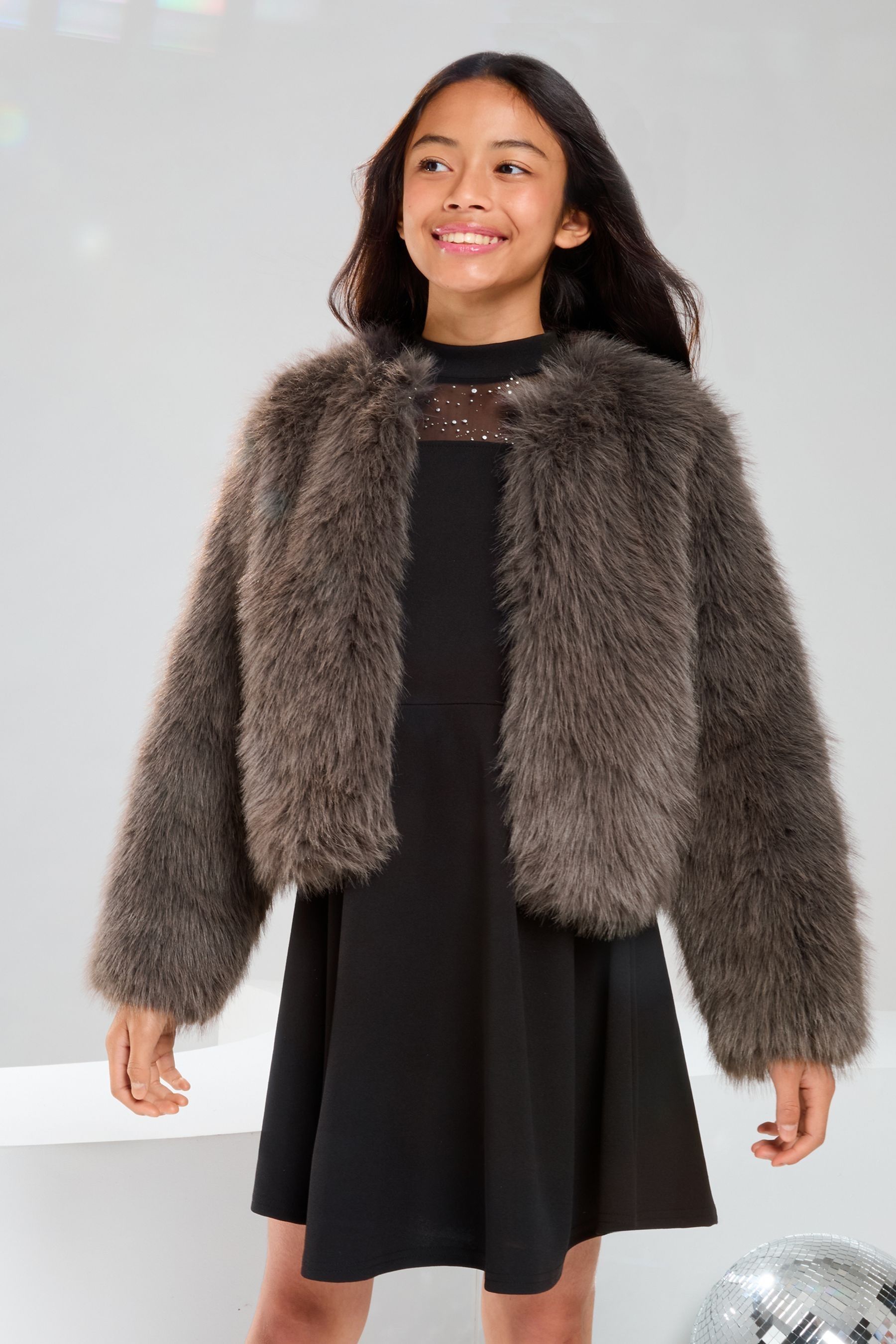Lipsy Grey Faux Fur Coat 5 16yrs