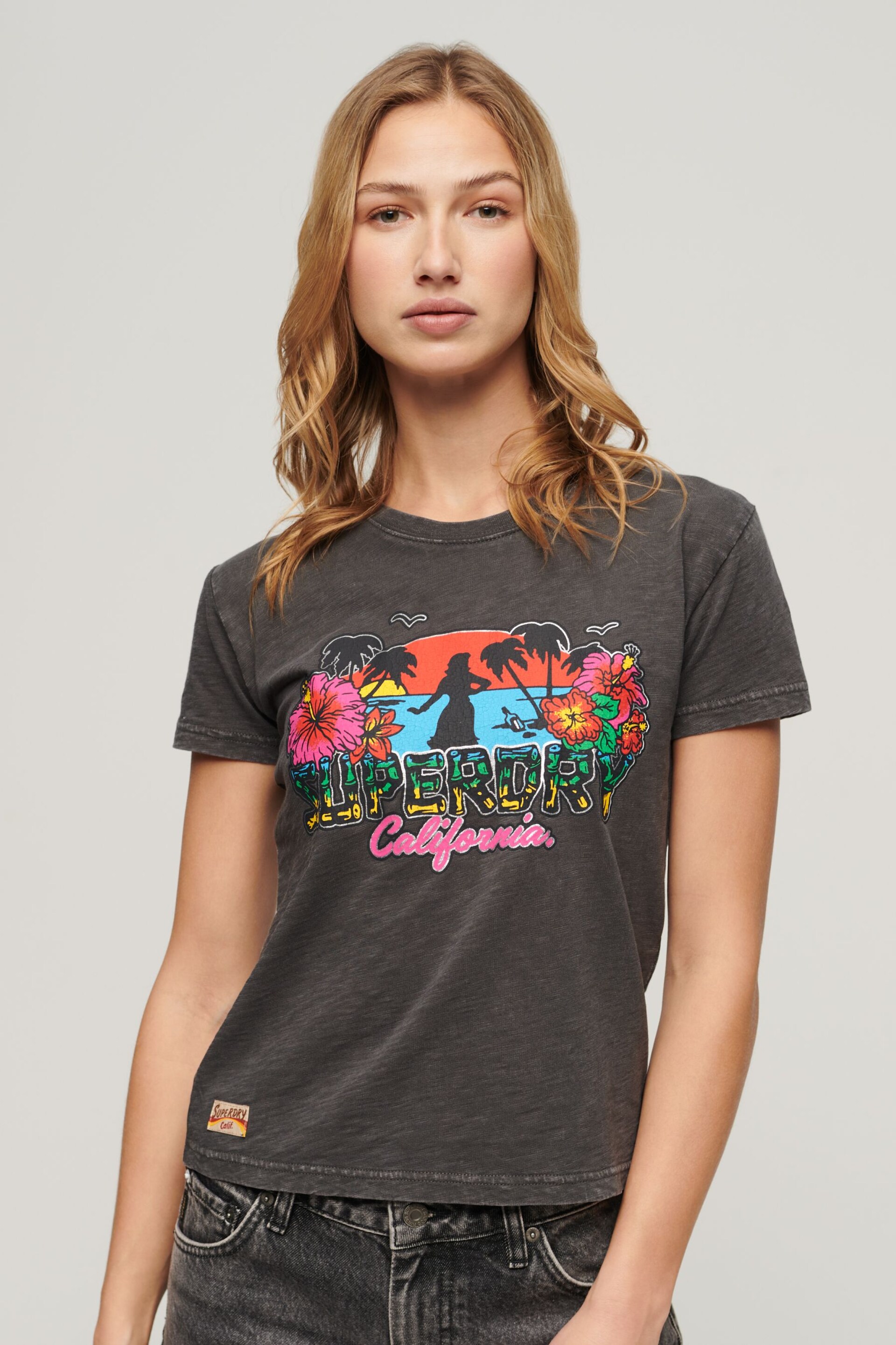 SUPERDRY Black SUPERDRY Cali Sticker Fitted T-Shirt - Image 1 of 6