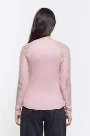 River Island Pink Lace Sleeve Detail  Long Sleeve Top - Image 2 of 4