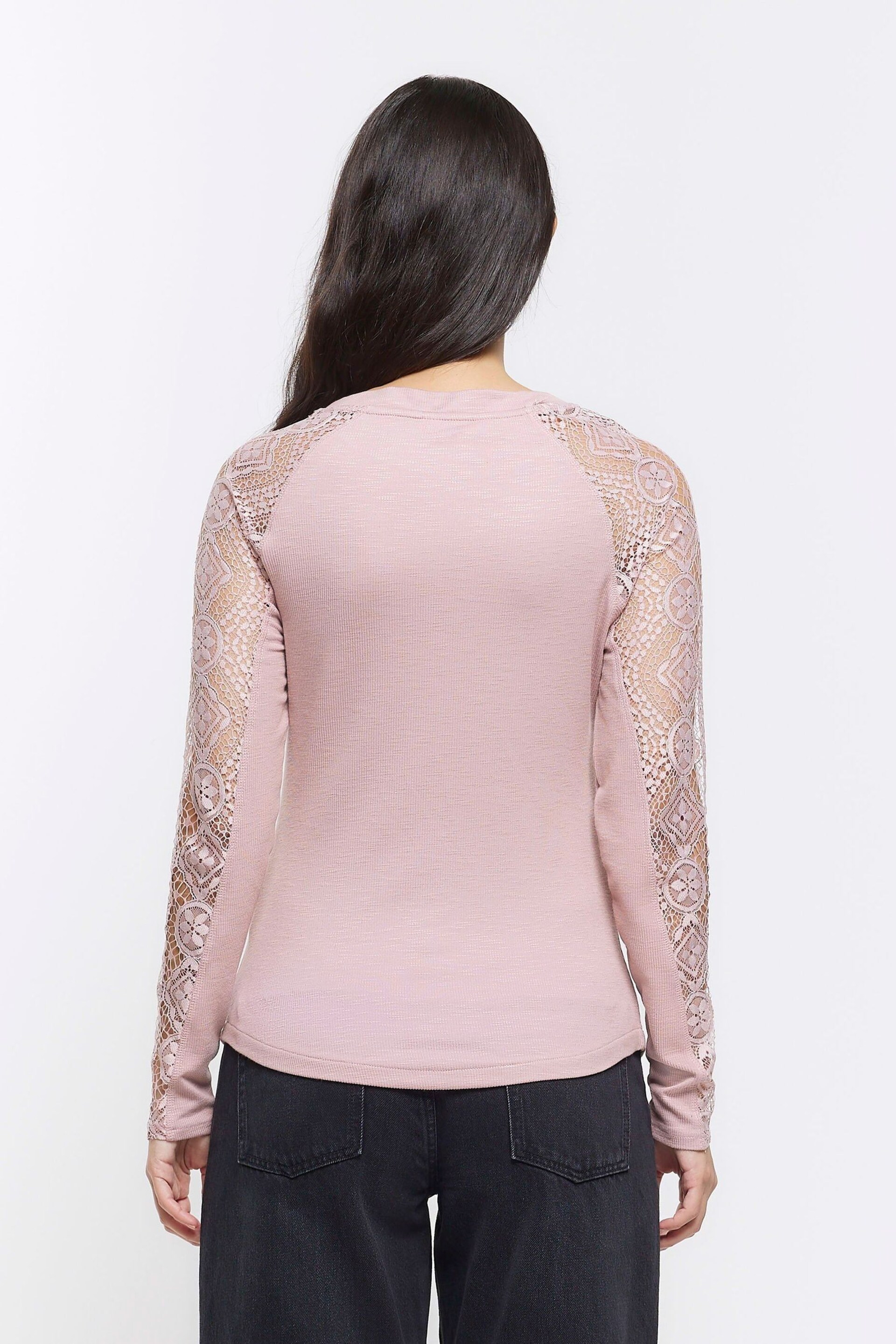 River Island Pink Lace Sleeve Detail  Long Sleeve Top - Image 2 of 4
