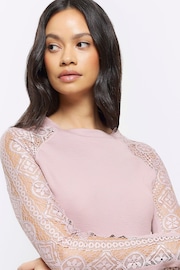 River Island Pink Lace Sleeve Detail  Long Sleeve Top - Image 3 of 4