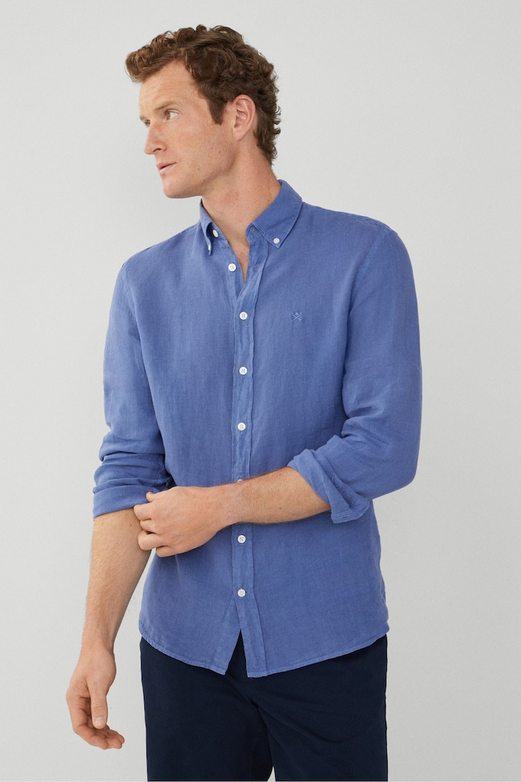 Hackett London Mens Blue 100% Linen Long Sleeve Shirt - 圖片 1/5