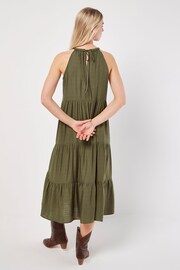 Apricot Green Lace Neck Shimmer Midi Dress - Image 4 of 5