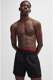 HUGO Logo-Print Swim Black Shorts With Double Waistband - Image 1 of 4